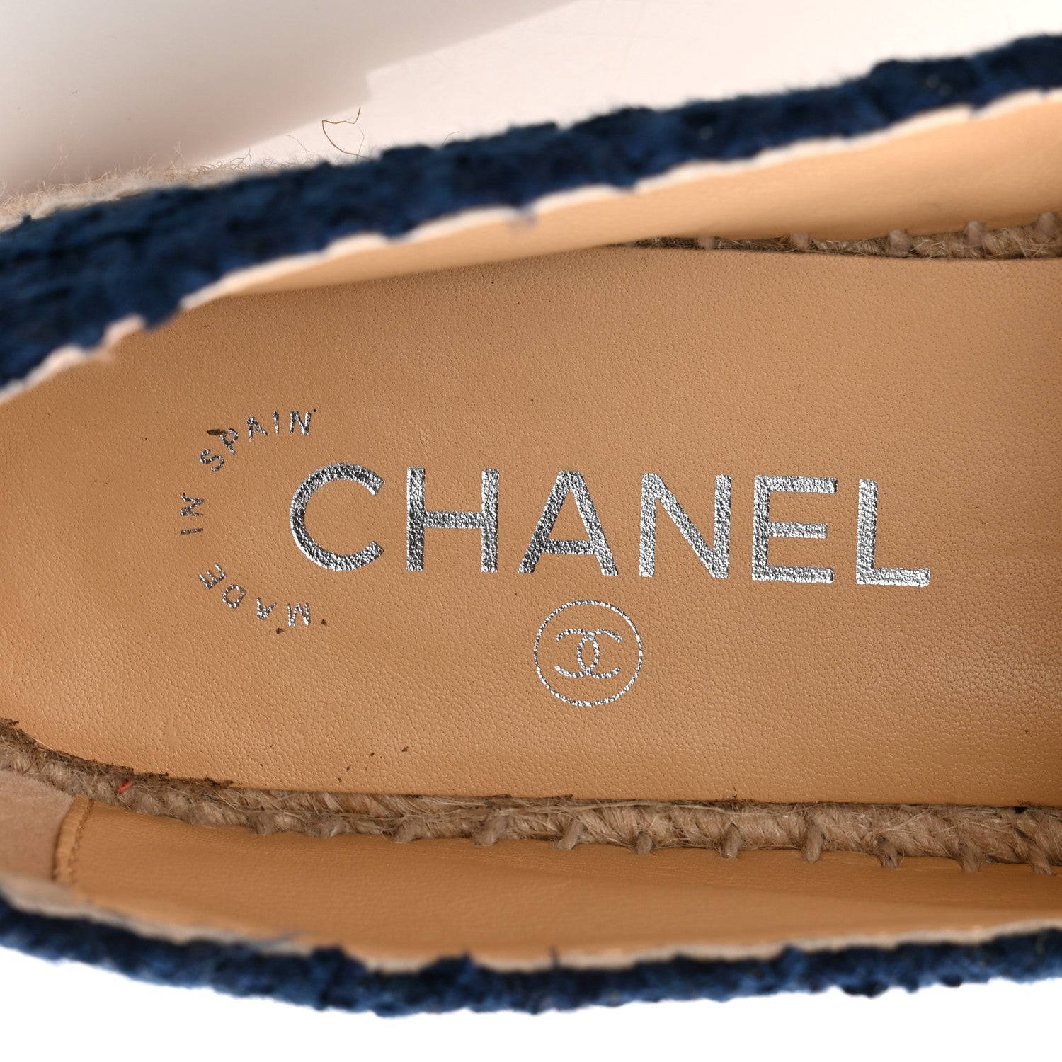 Chanel Tweed Grosgrain CC Espadrilles 37 Navy Black