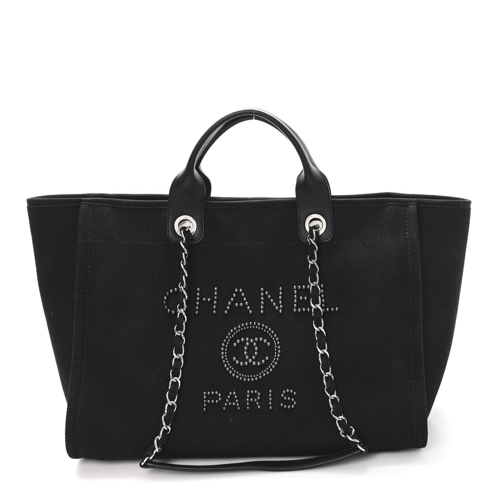 Chanel Canvas Pearl Medium Deauville Tote Black