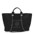Chanel Canvas Pearl Medium Deauville Tote Black
