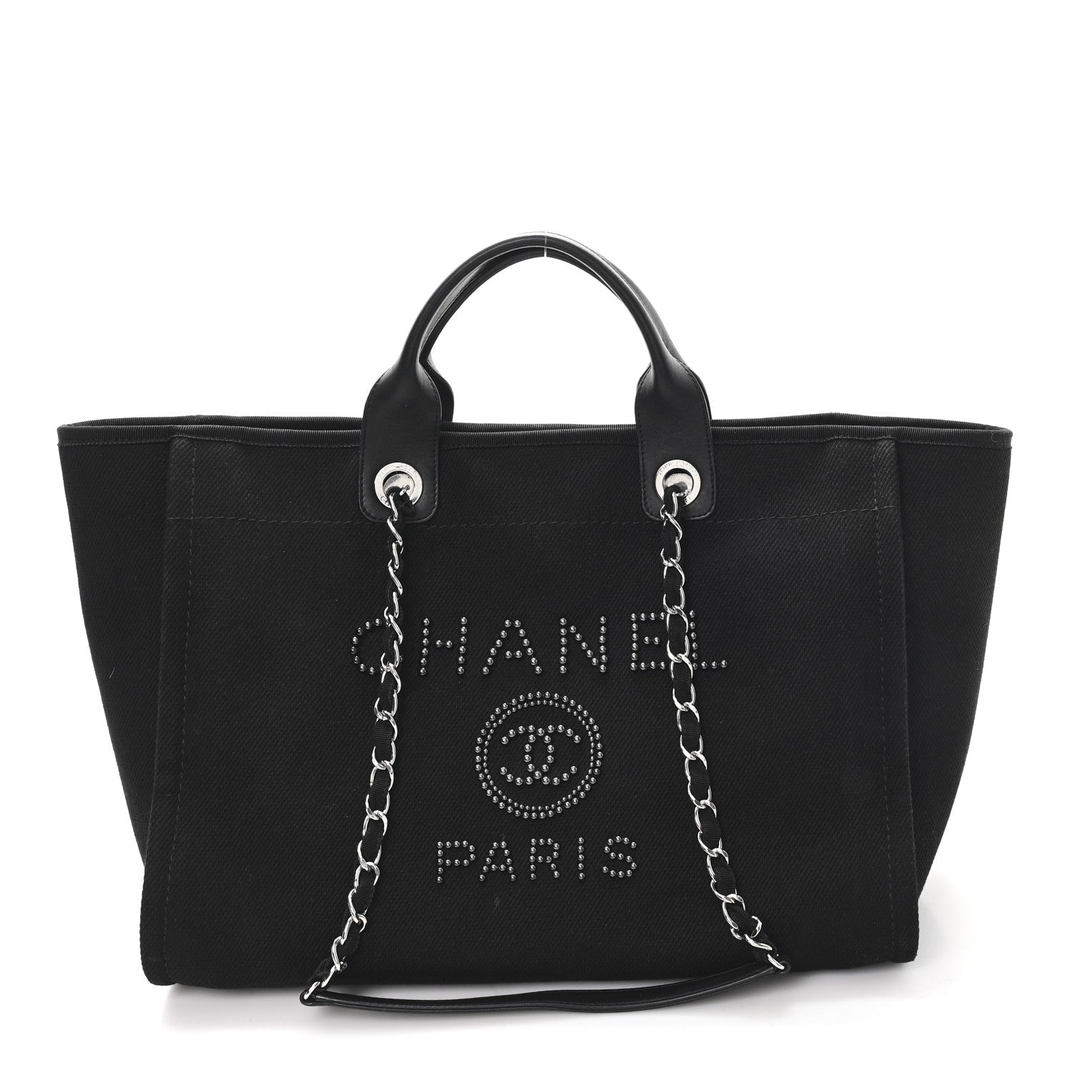 Chanel Canvas Pearl Medium Deauville Tote Black