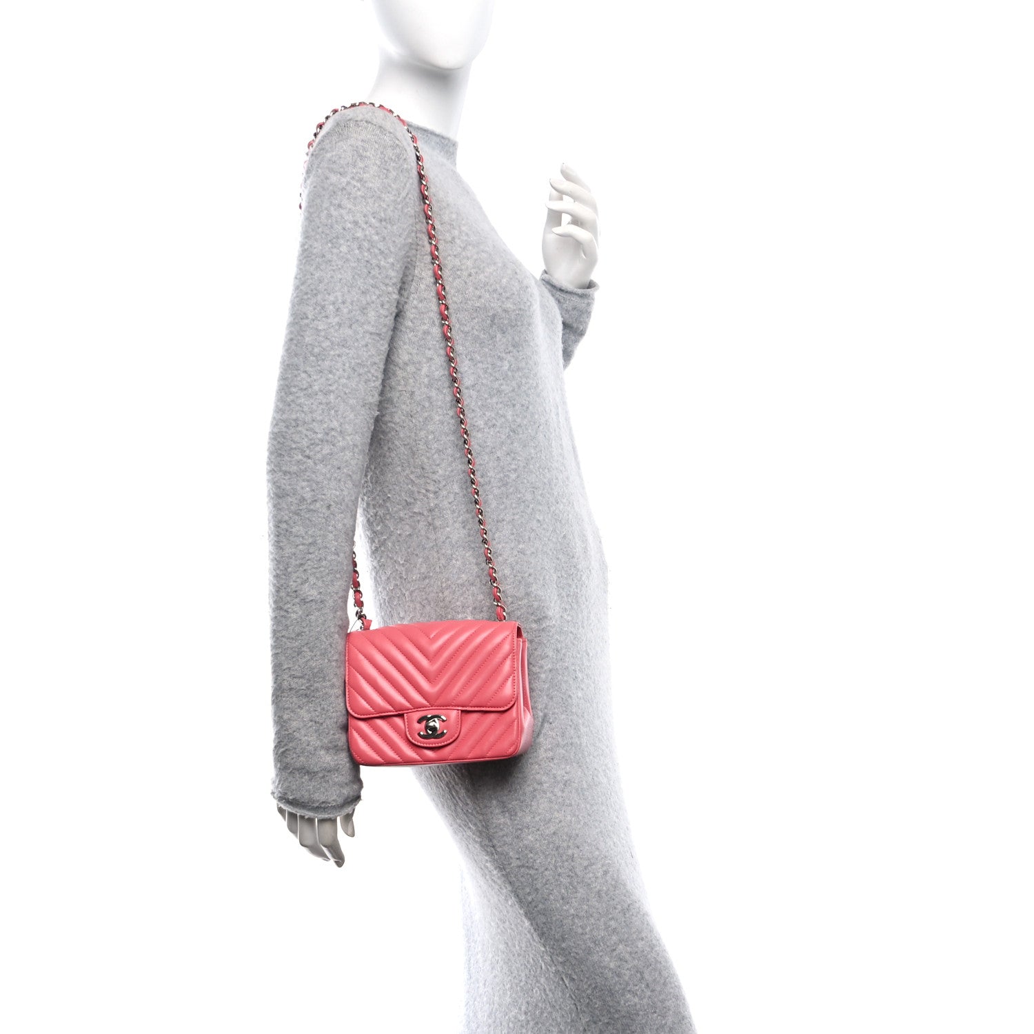 Chanel Lambskin Chevron Quilted Mini Square Flap Pink