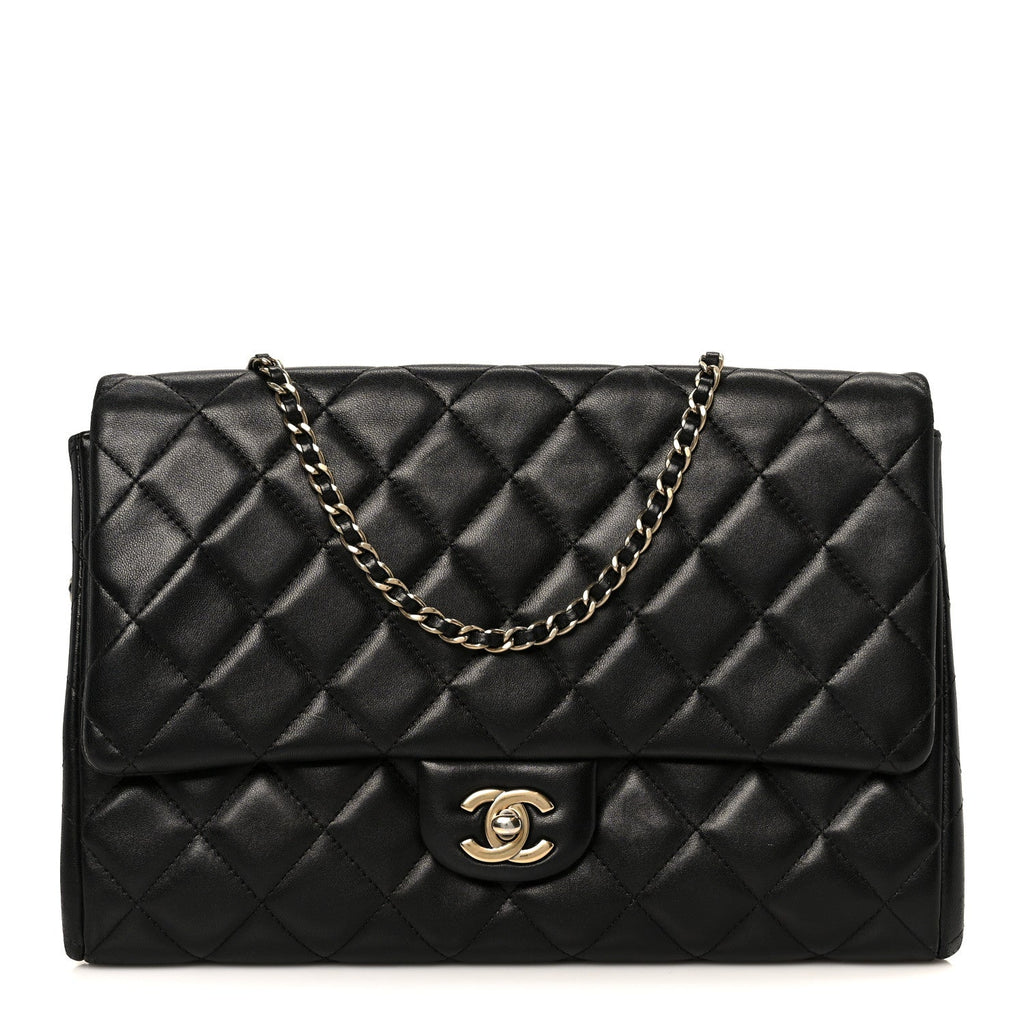 Chanel Lambskin Quilted Clutch With Chain Flap Black
