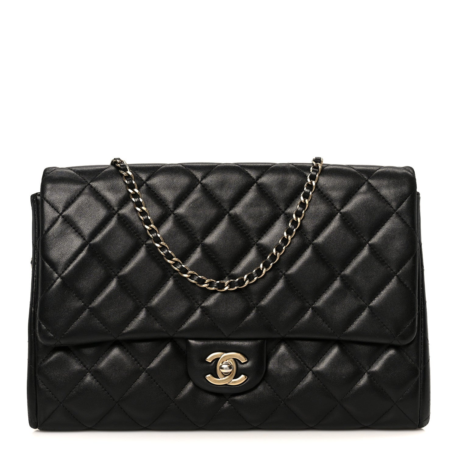 Chanel Lambskin Quilted Clutch With Chain Flap Black