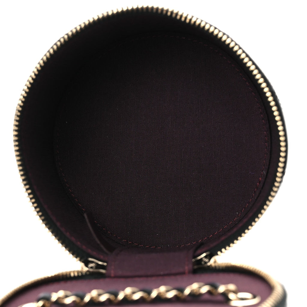 Chanel Lambskin Quilted Round Small Vanity Case With Chain Black