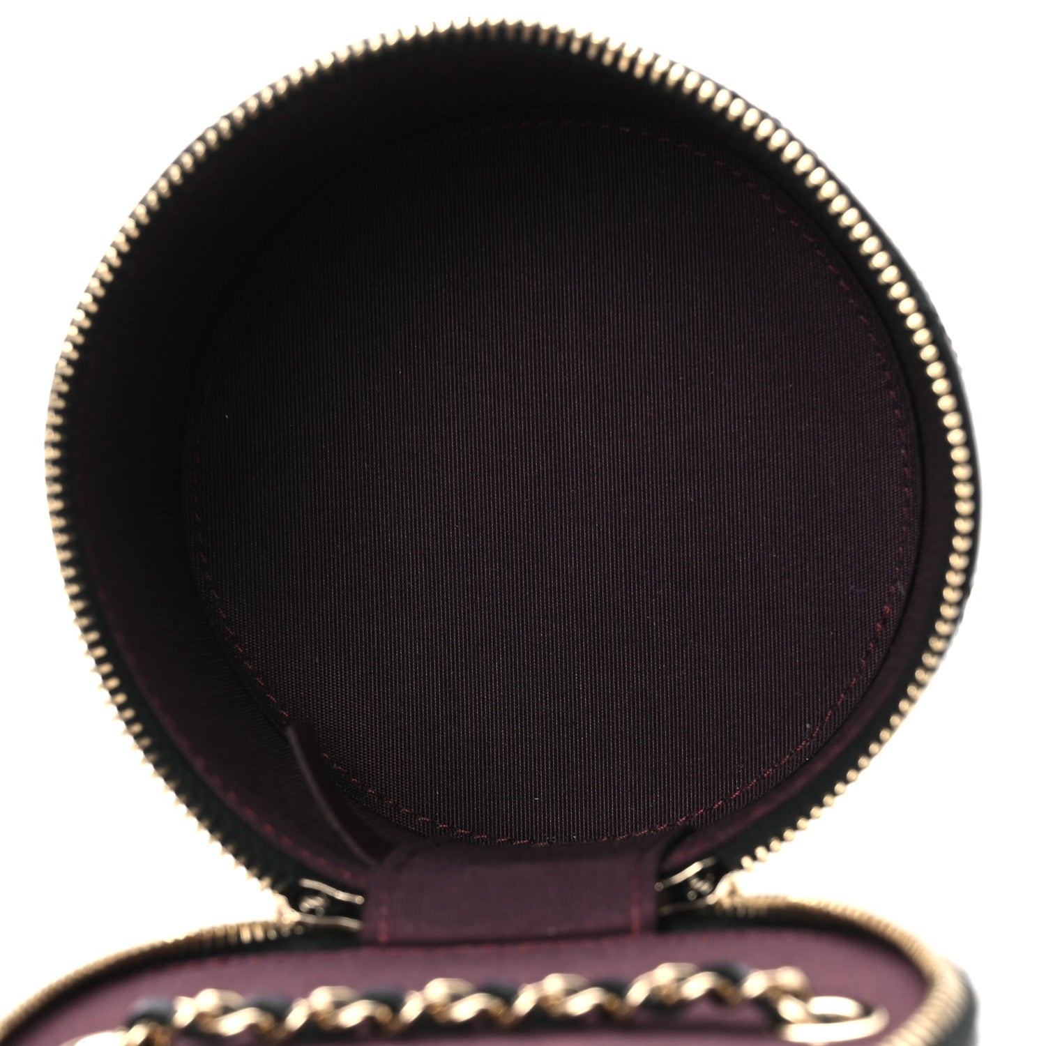 Chanel Lambskin Quilted Round Small Vanity Case With Chain Black