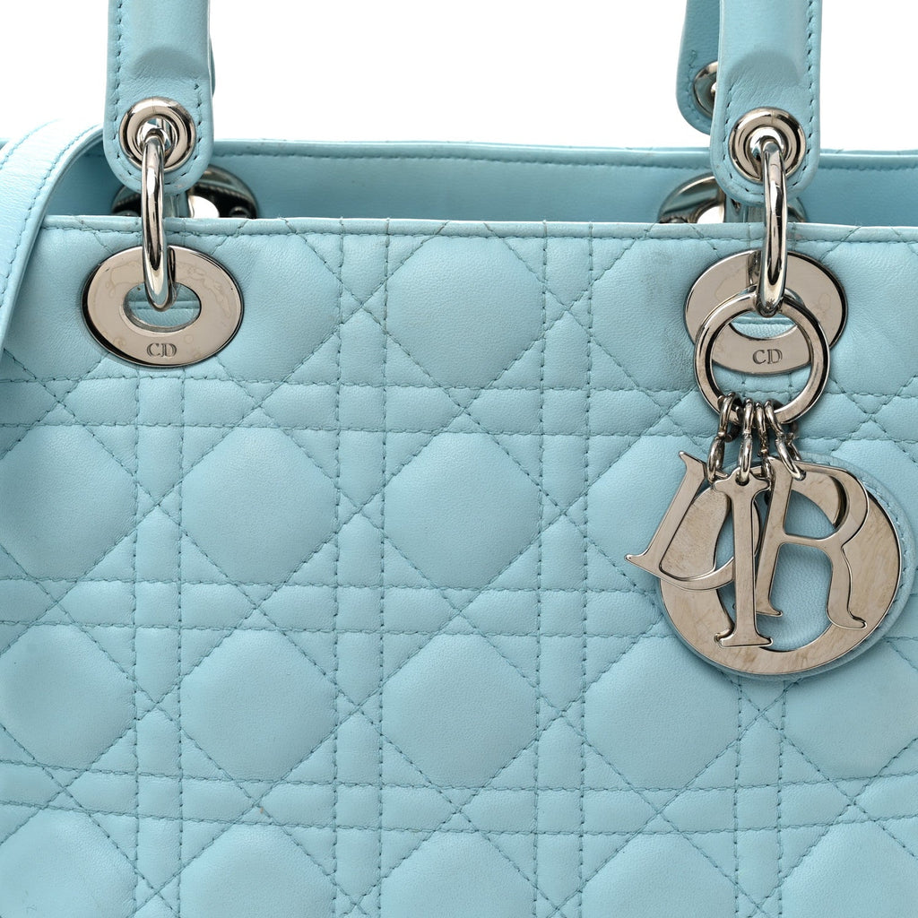Christian Dior Lambskin Cannage Medium Lady Dior Light Blue