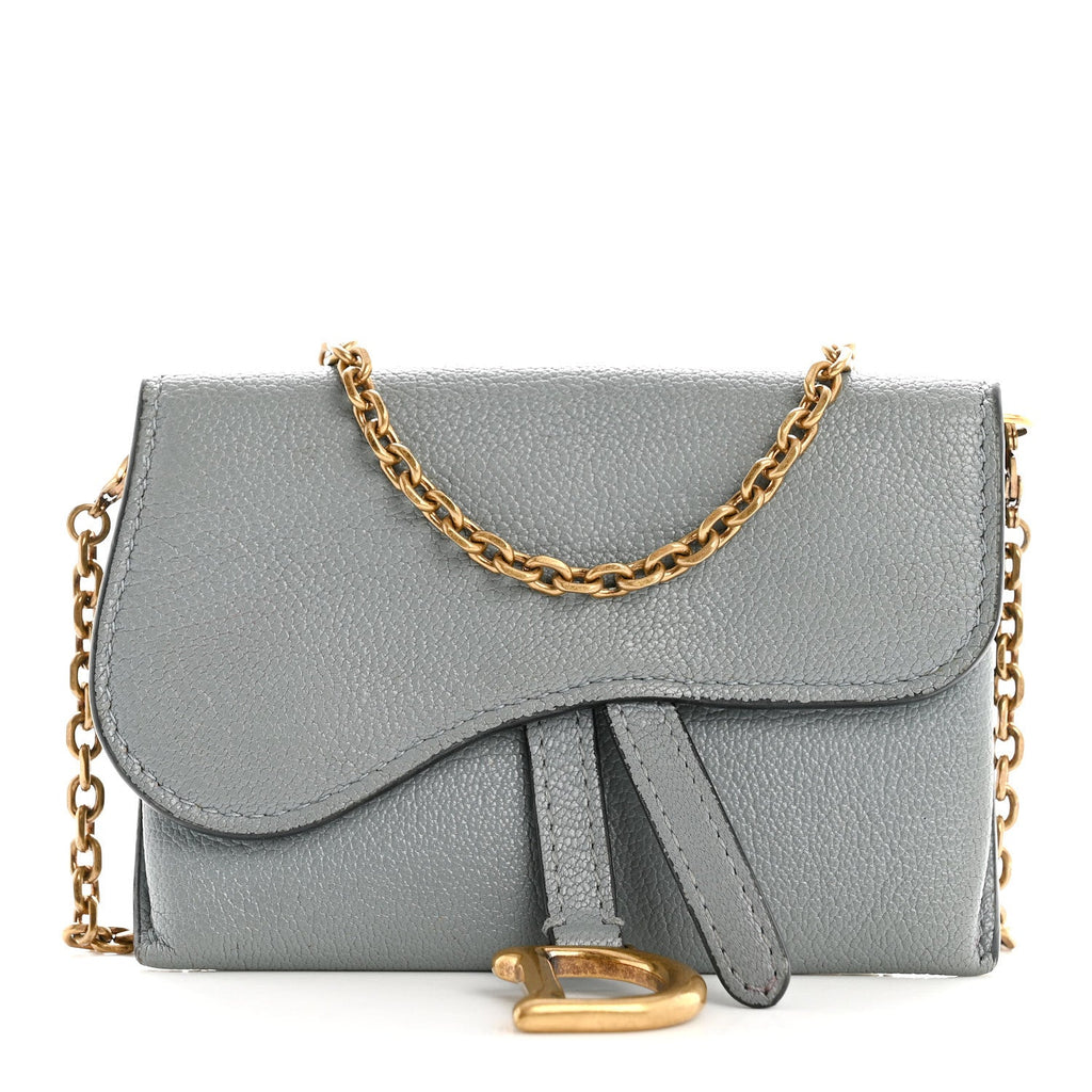 Christian Dior Goatskin Nano Saddle Chain Pouch Blue