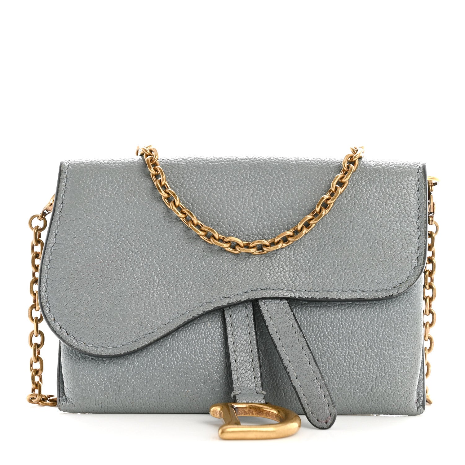 Christian Dior Goatskin Nano Saddle Chain Pouch Blue