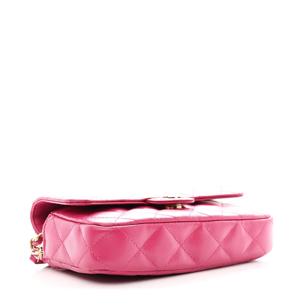 Chanel Caviar Quilted Flap Phone Holder With Chain Pink
