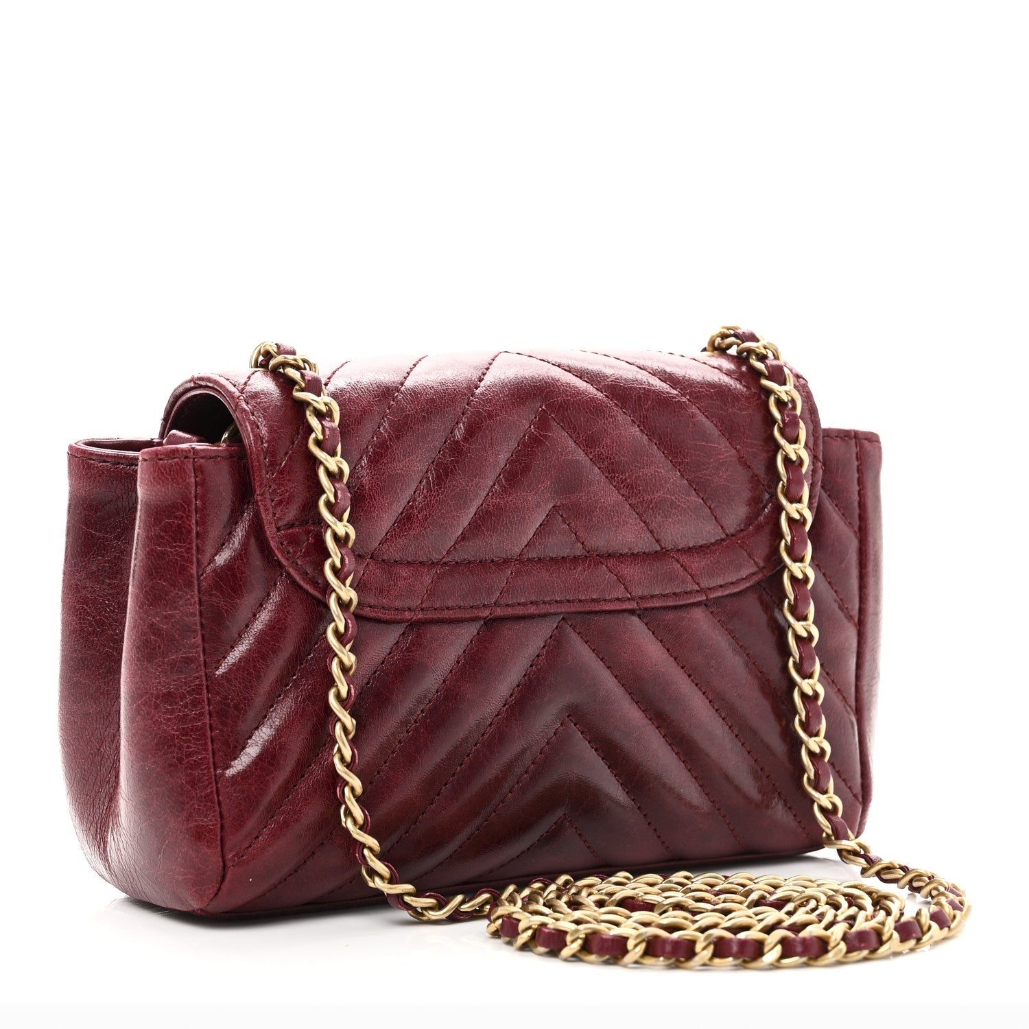 Chanel Glazed Calfskin Chevron Quilted Small Hampton Flap Burgundy