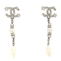 Crystal Pearl CC Drop Earrings Silver