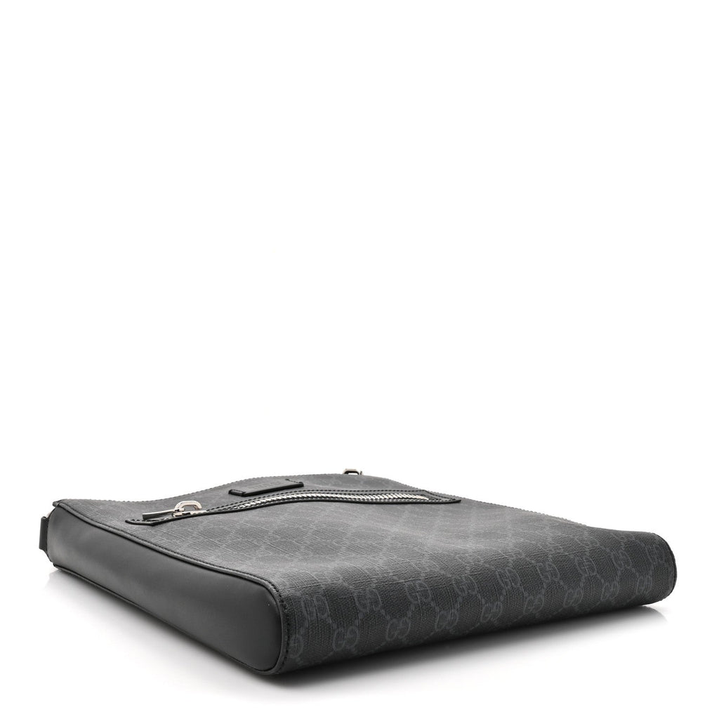 Gucci GG Supreme Monogram Appia Calfskin Web Flat Messenger Bag Black Grey