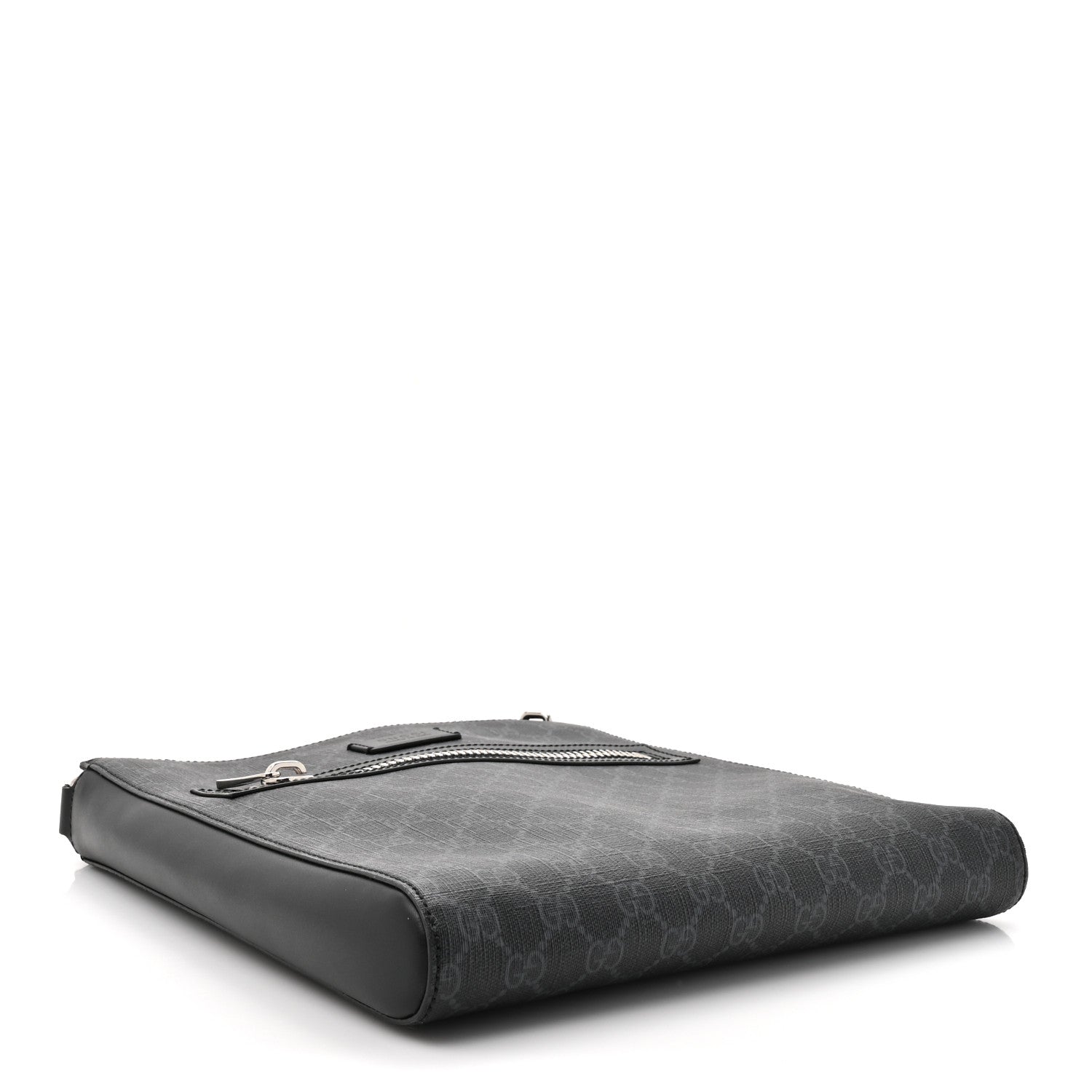 Gucci GG Supreme Monogram Appia Calfskin Web Flat Messenger Bag Black Grey