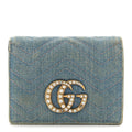 Gucci Denim Matelasse Pearly GG Marmont Card Case Wallet Blue