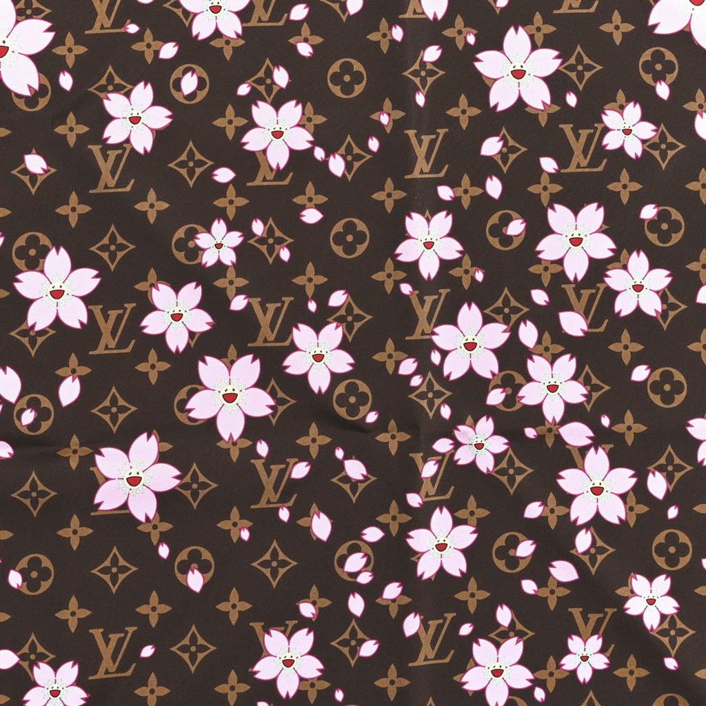 Louis Vuitton LV X TM Silk Cotton Monogram Cherry Blossom Square Scarf 70 Sakura Brown