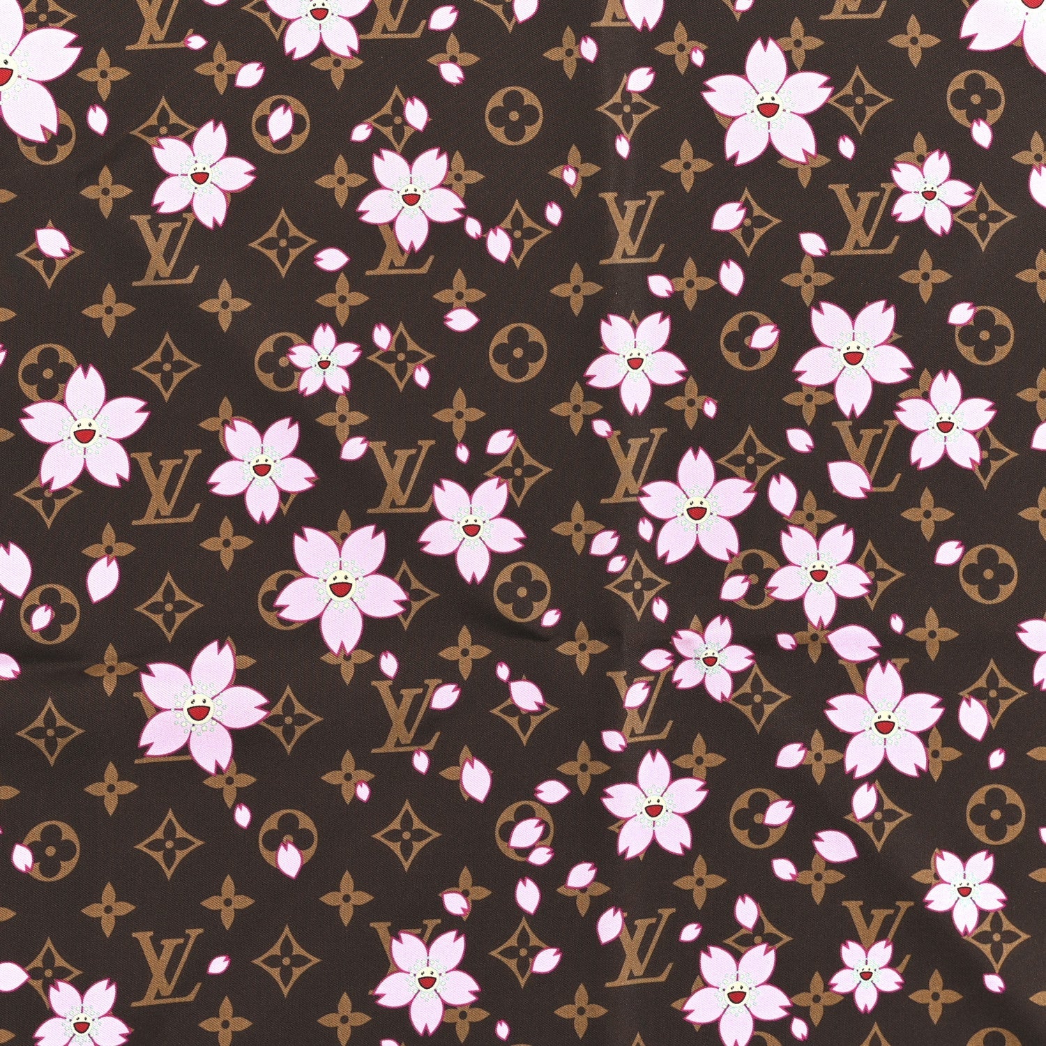 Louis Vuitton LV X TM Silk Cotton Monogram Cherry Blossom Square Scarf 70 Sakura Brown