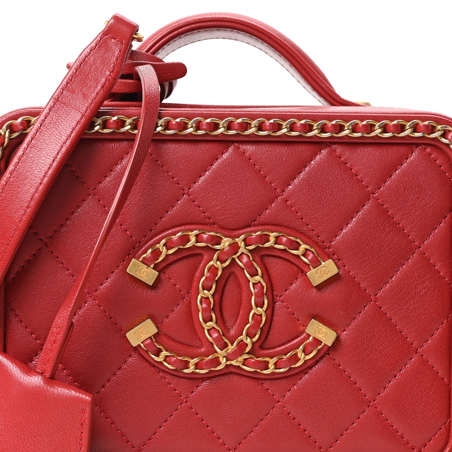 Chanel Goatskin Quilted Small CC Filigree Vanity Case Red