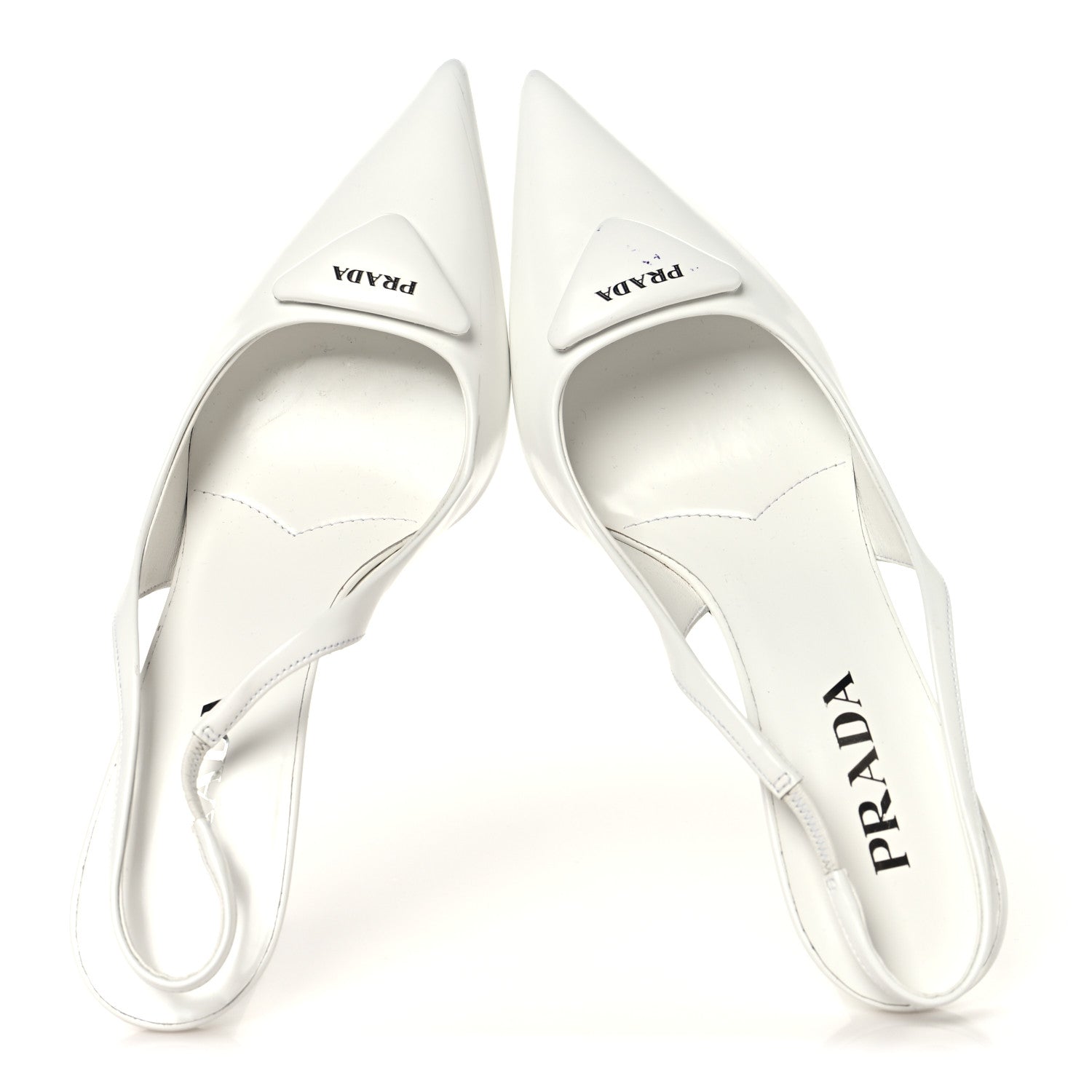 Prada Calfskin Triangle Logo Pointed Toe 75mm Slingback Pumps 38.5 White