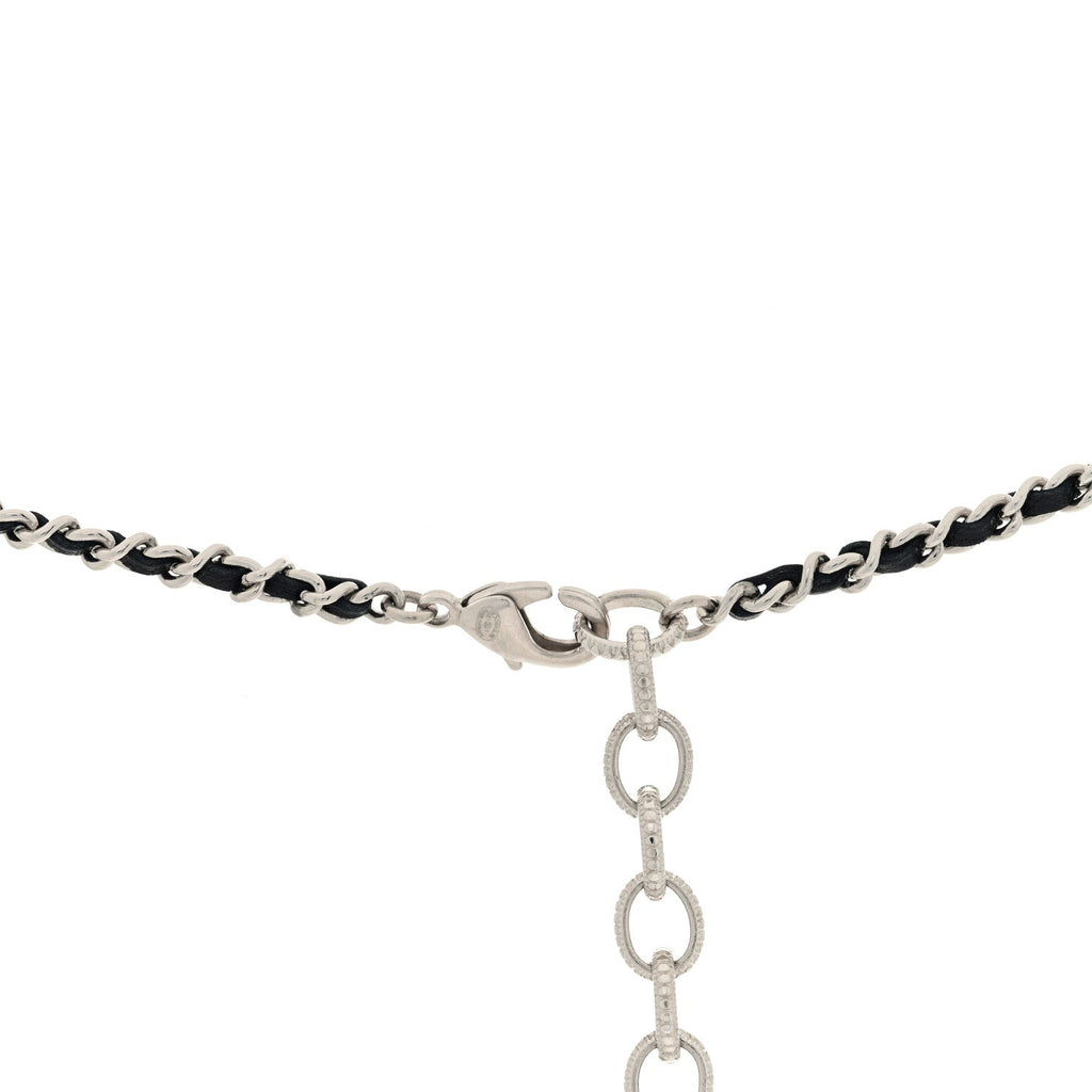 Resin Crystal Lambskin Ball Mirror Necklace Black Silver