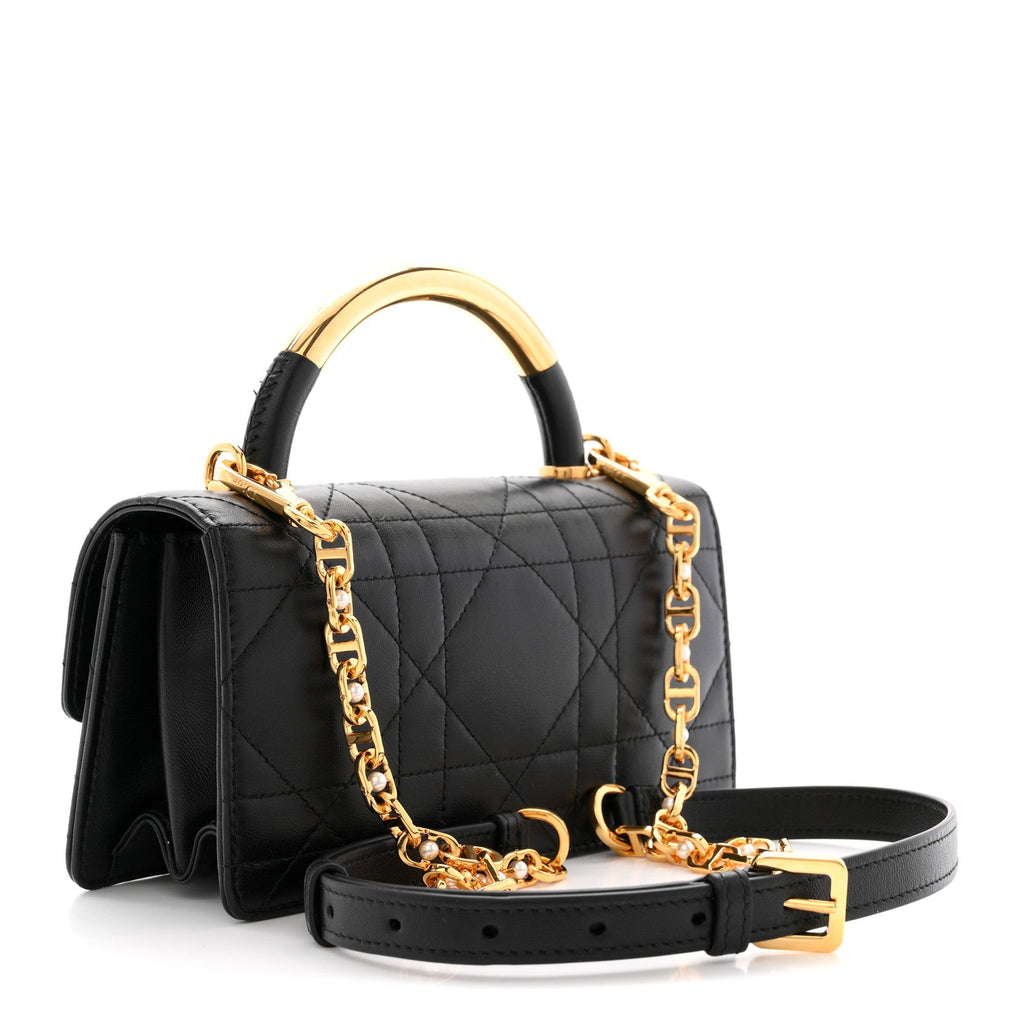Christian Dior Calfskin Cannage Mini Ange Bag Black