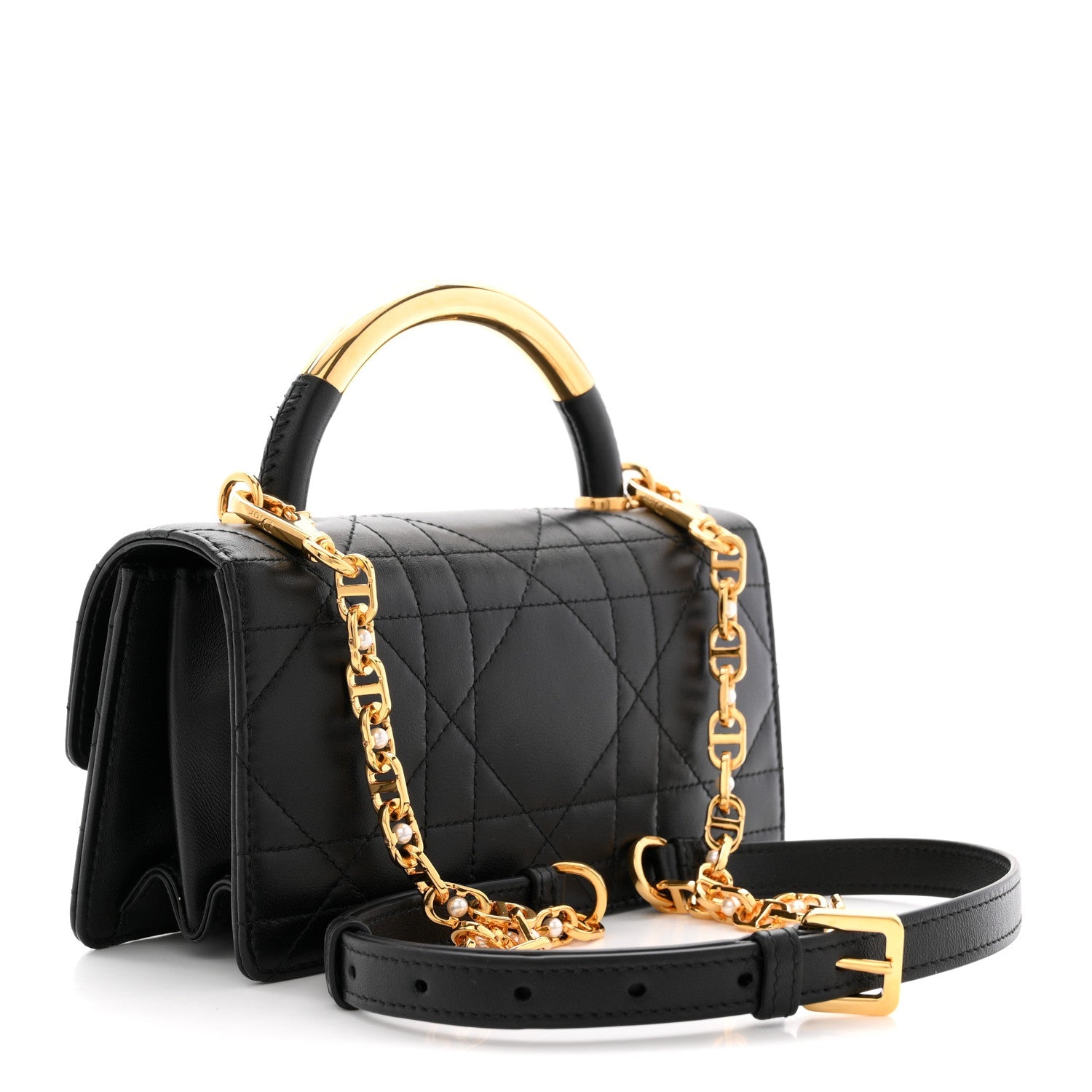 Christian Dior Calfskin Cannage Mini Ange Bag Black