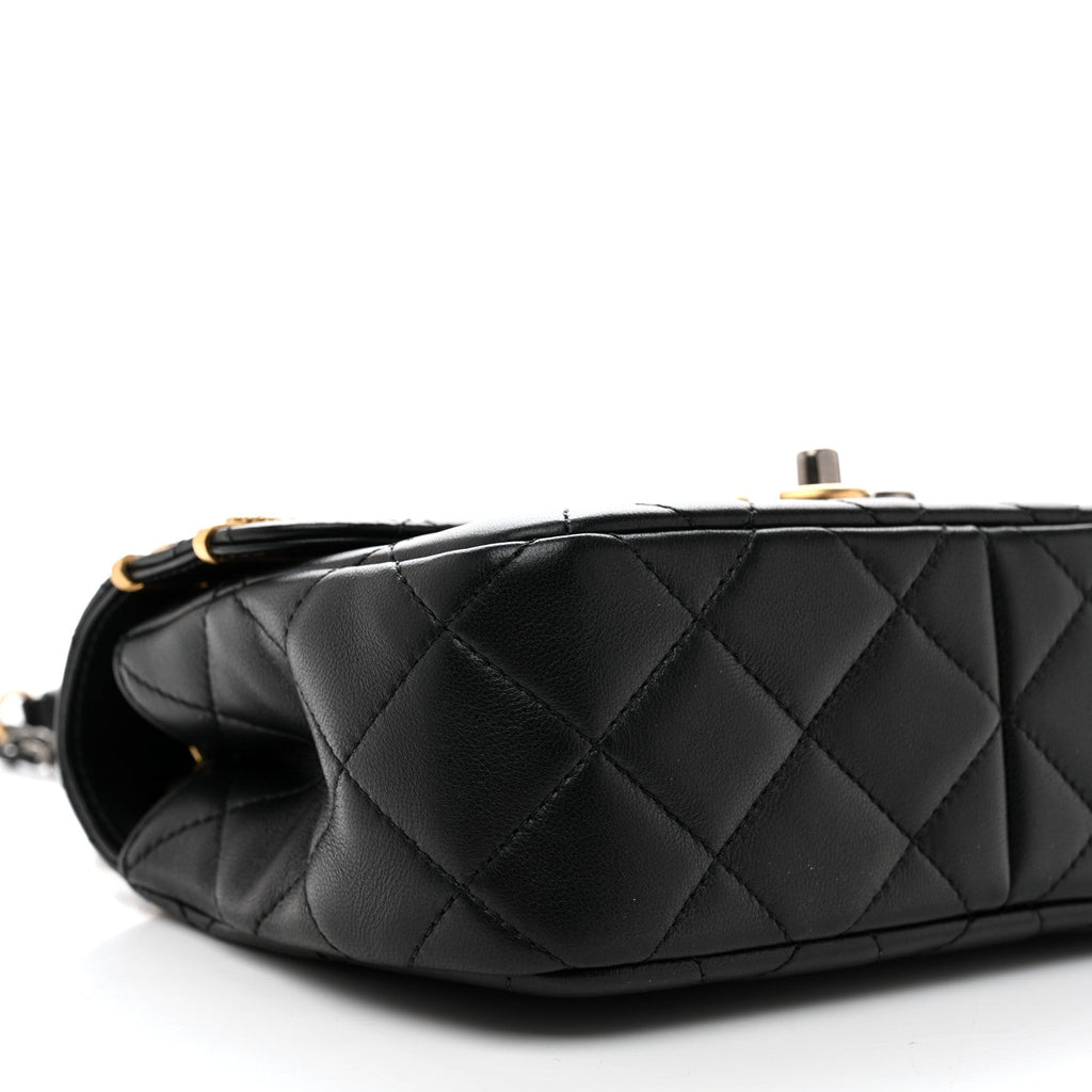 Chanel Lambskin Quilted Small Coco Clips Single Flap Black