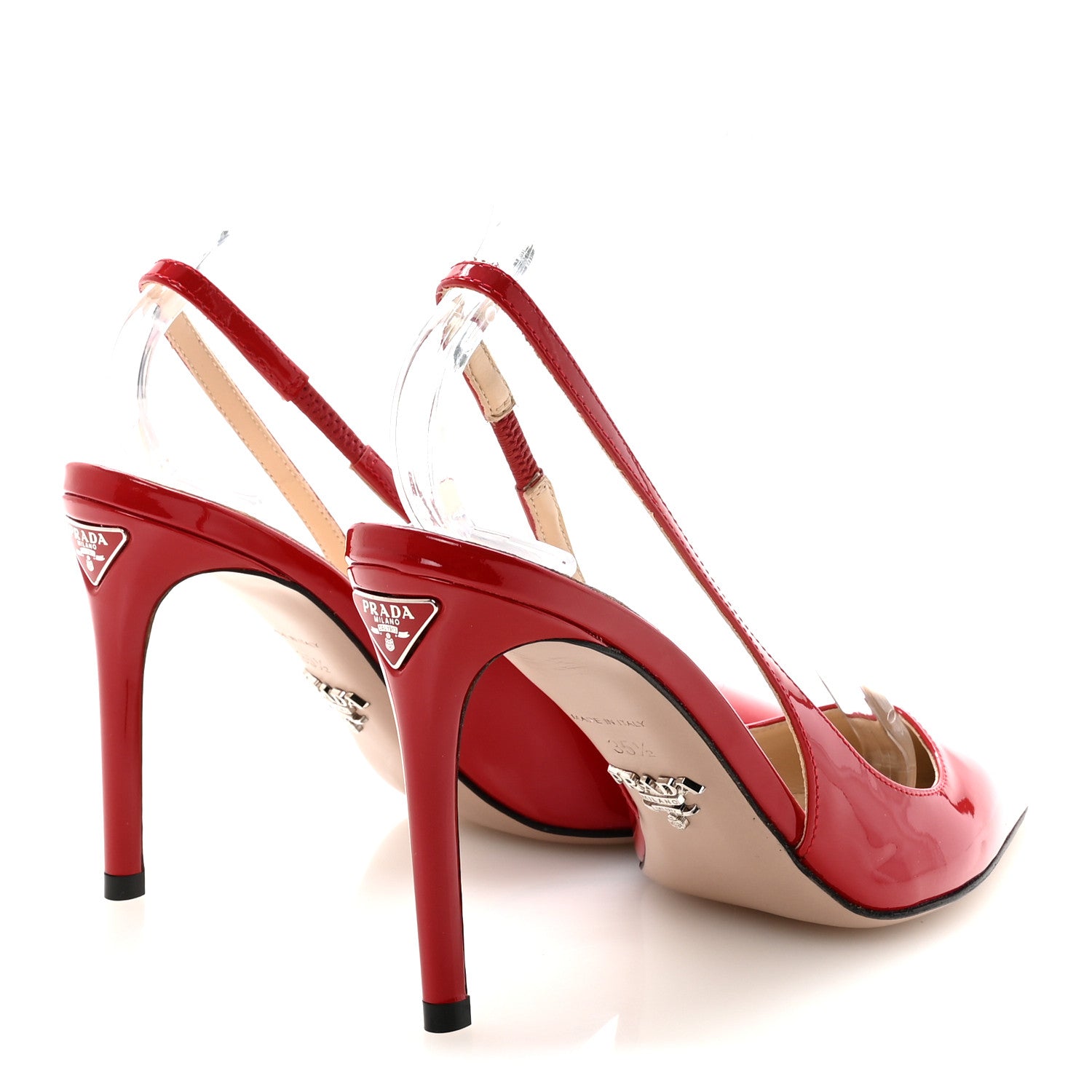 Prada Patent Logo Slingback Pumps 35.5 Red