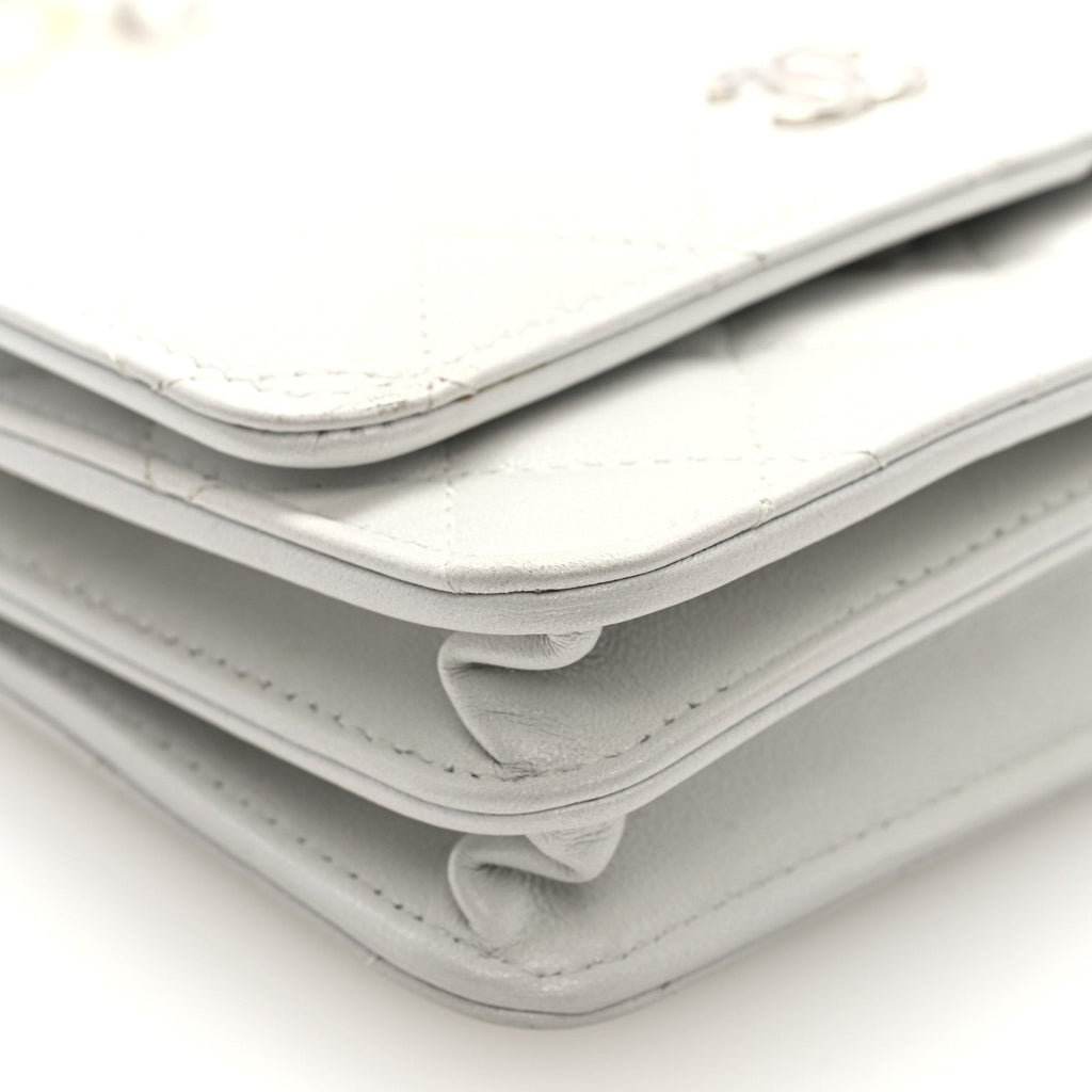 Chanel Lambskin Quilted Mini Pearl Wallet On Chain WOC White