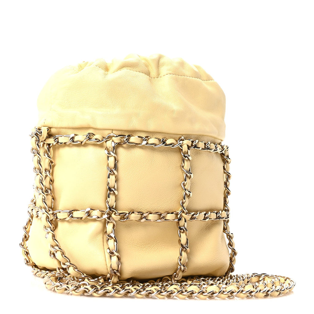 Chanel Lambskin Bucket Chain Drawstring Bag Yellow