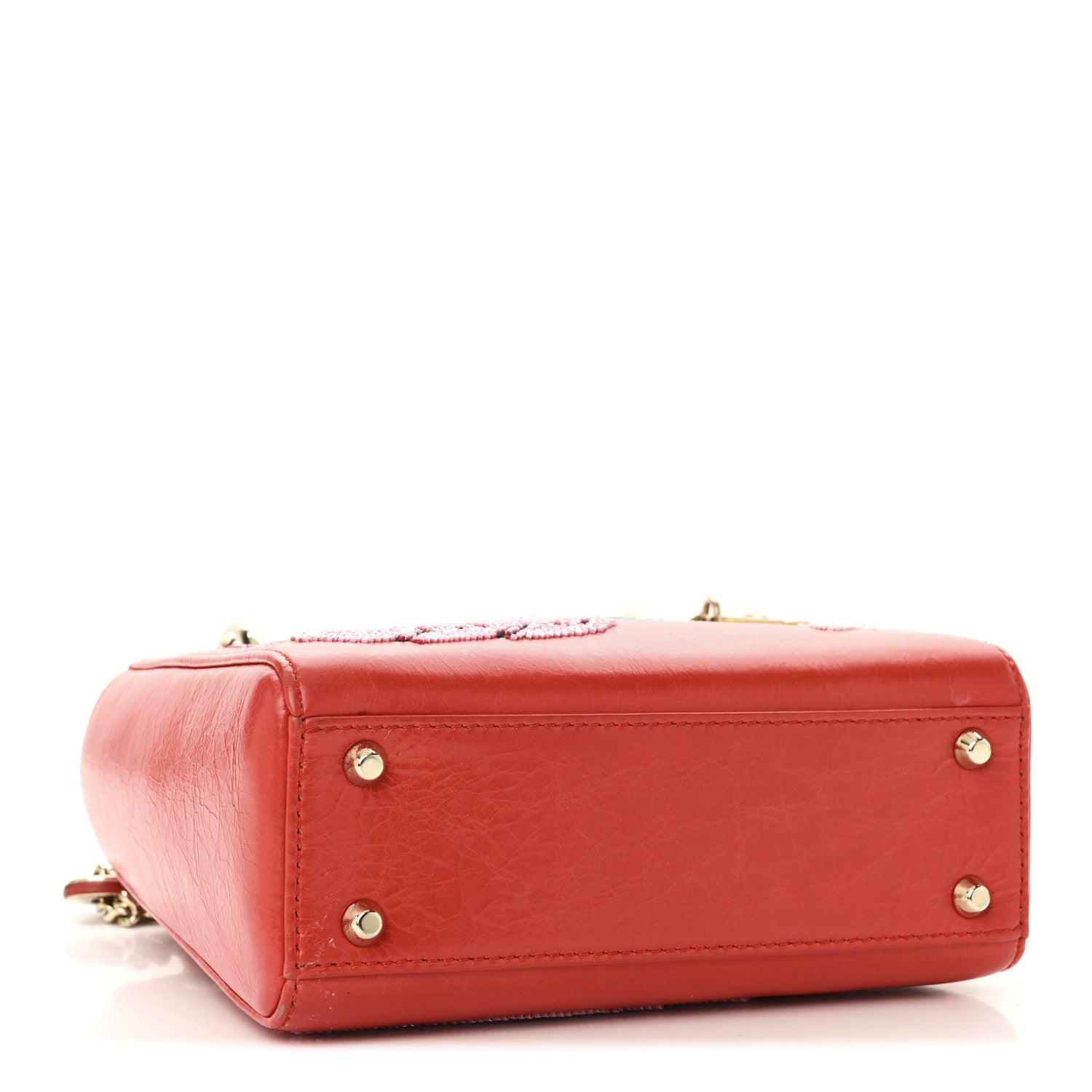 Christian Dior Calfskin Beaded Mini Lady Dior Rouge Multicolor