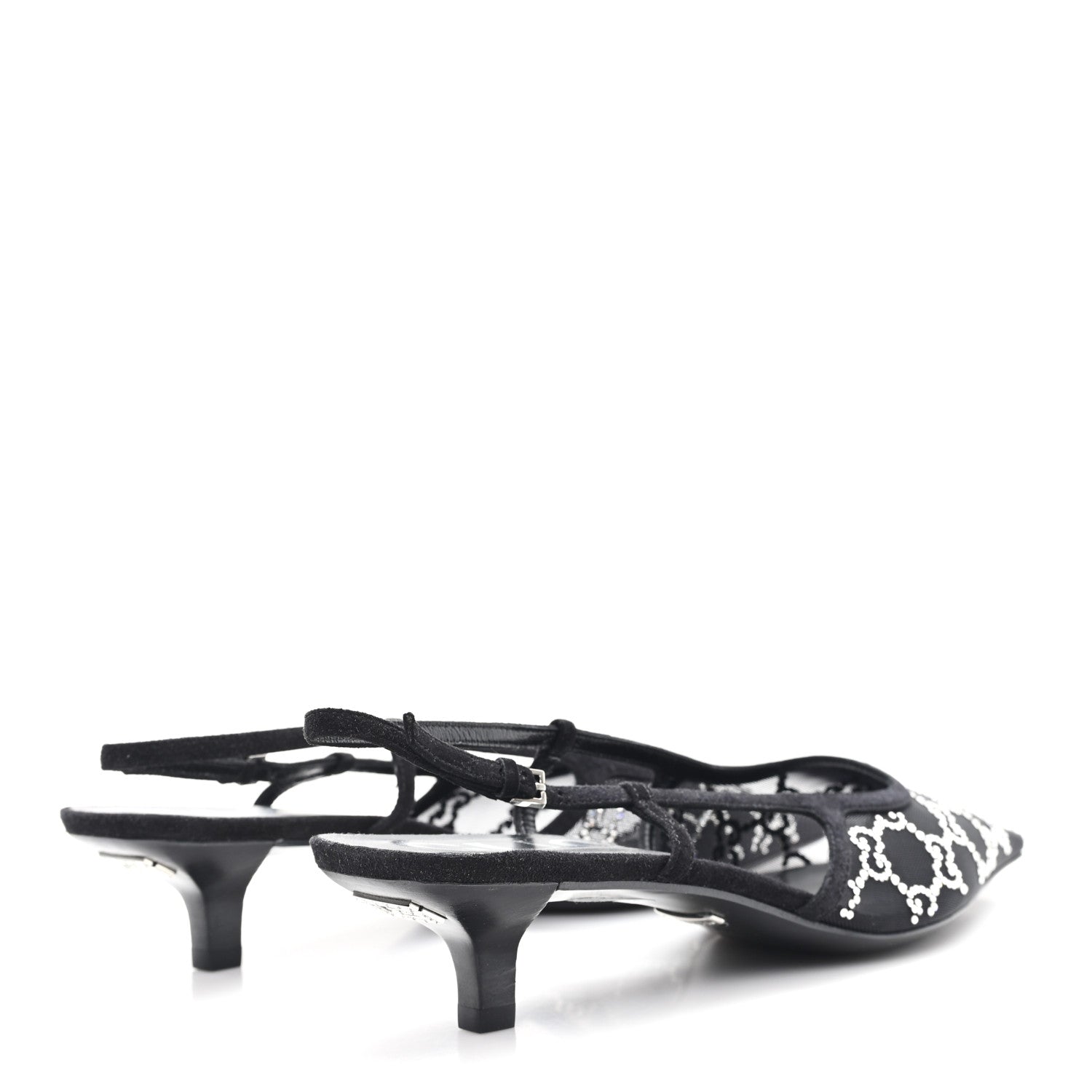 Gucci Tela Retino Kid Scamosciato Crystal GG Monogram Square G 35mm Slingback Pumps 39.5 Black