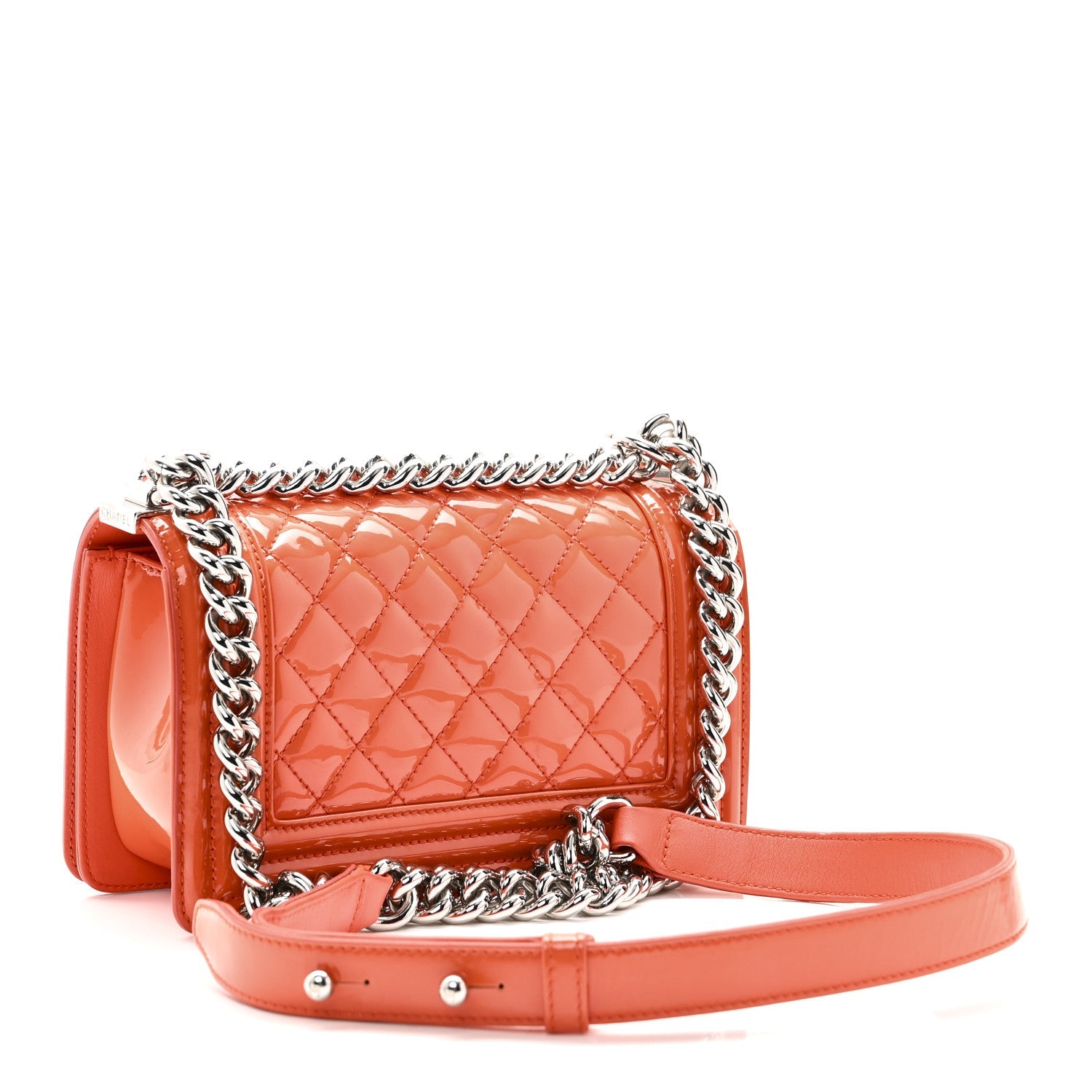 Chanel Patent Calfskin Quilted Small Plexiglass Boy Flap Orange
