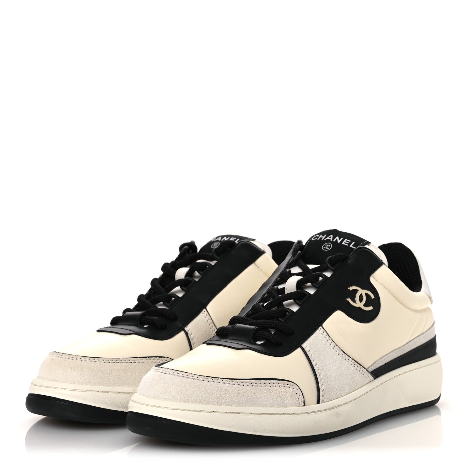 Lambskin Suede Calfskin Sneakers 40 Ivory White Black