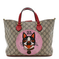 Gucci Soft GG Supreme Monogram Web Bosco Patch Small Crossbody Tote Beige Malva Hibiscus Red