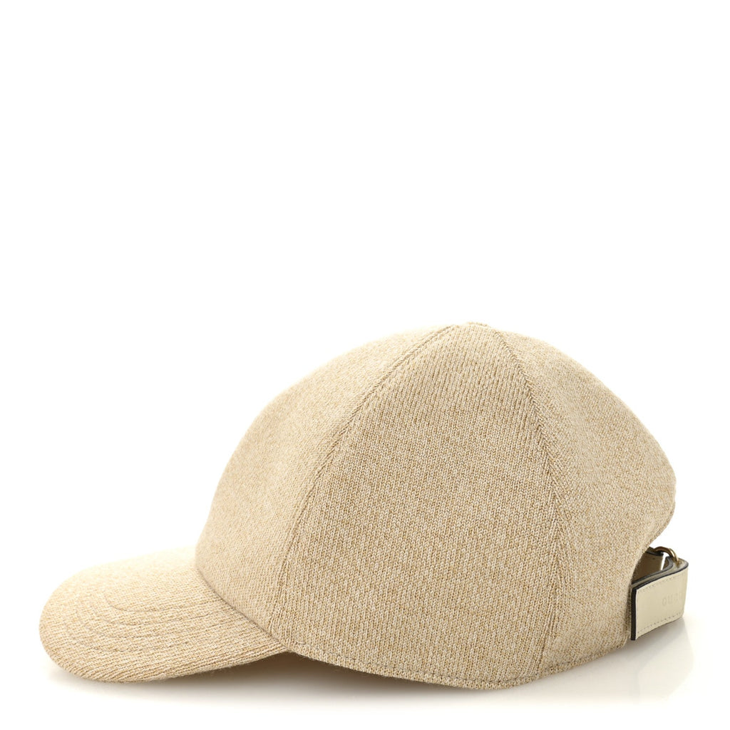 Gucci Wool Lame Double G Crystal Baseball Hat L Beige