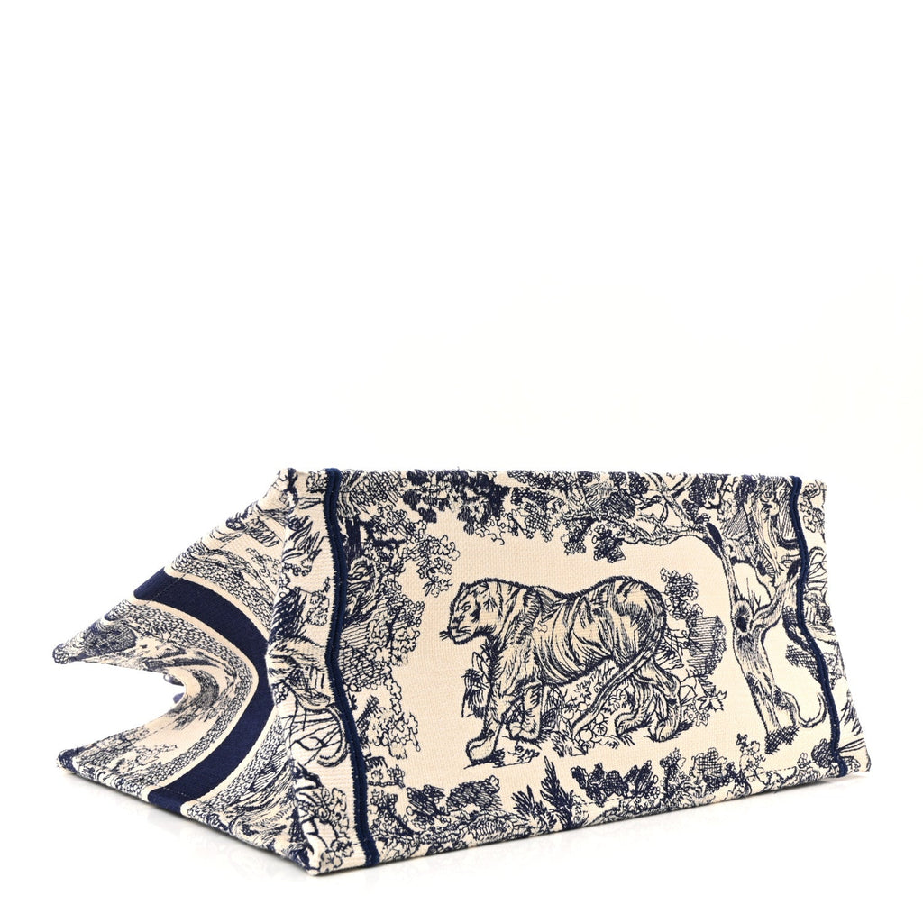 Christian Dior Canvas Embroidered Medium Dioriviera Toile De Jouy Book Tote Blue
