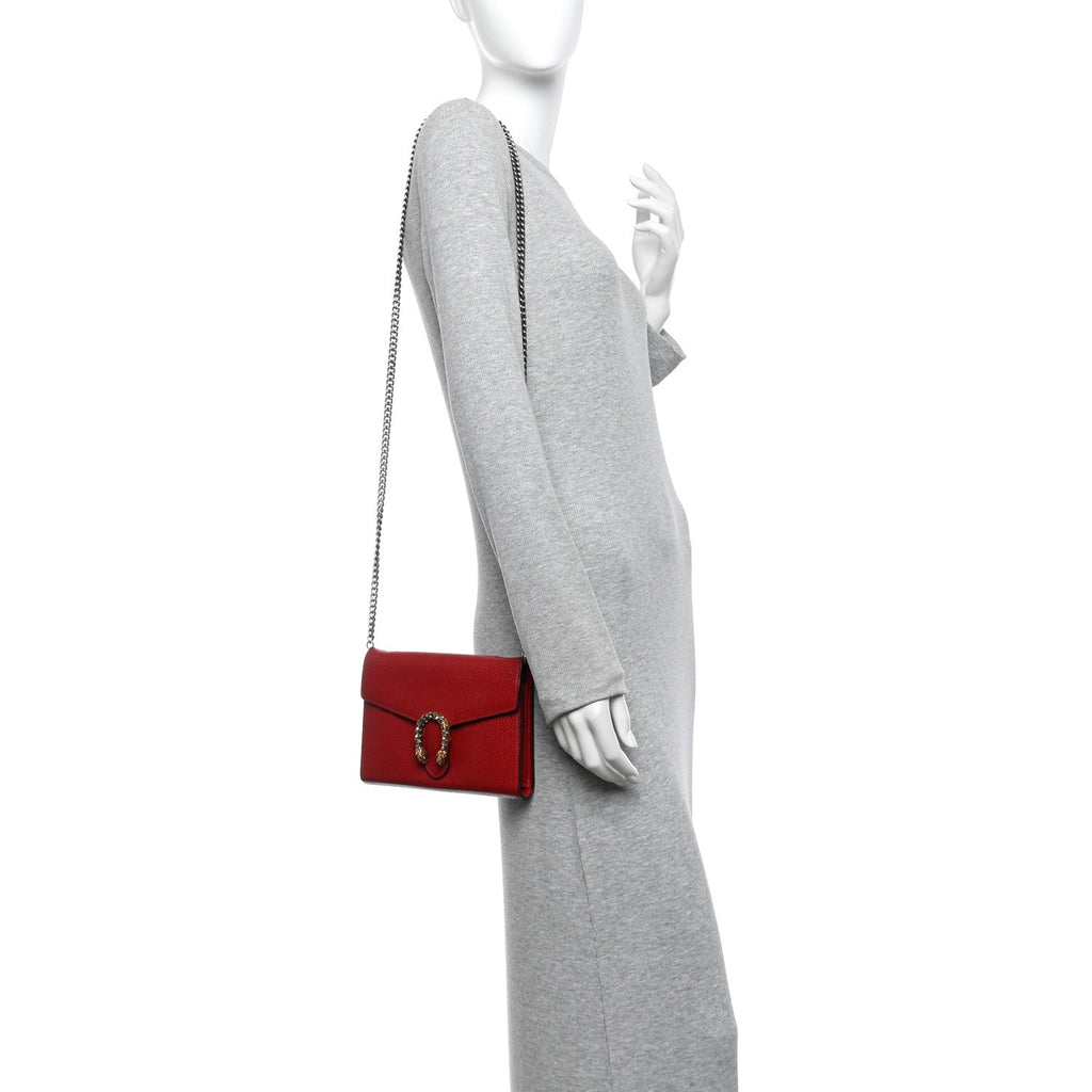 Gucci Calfskin Mini Dionysus Chain Wallet Hibiscus Red