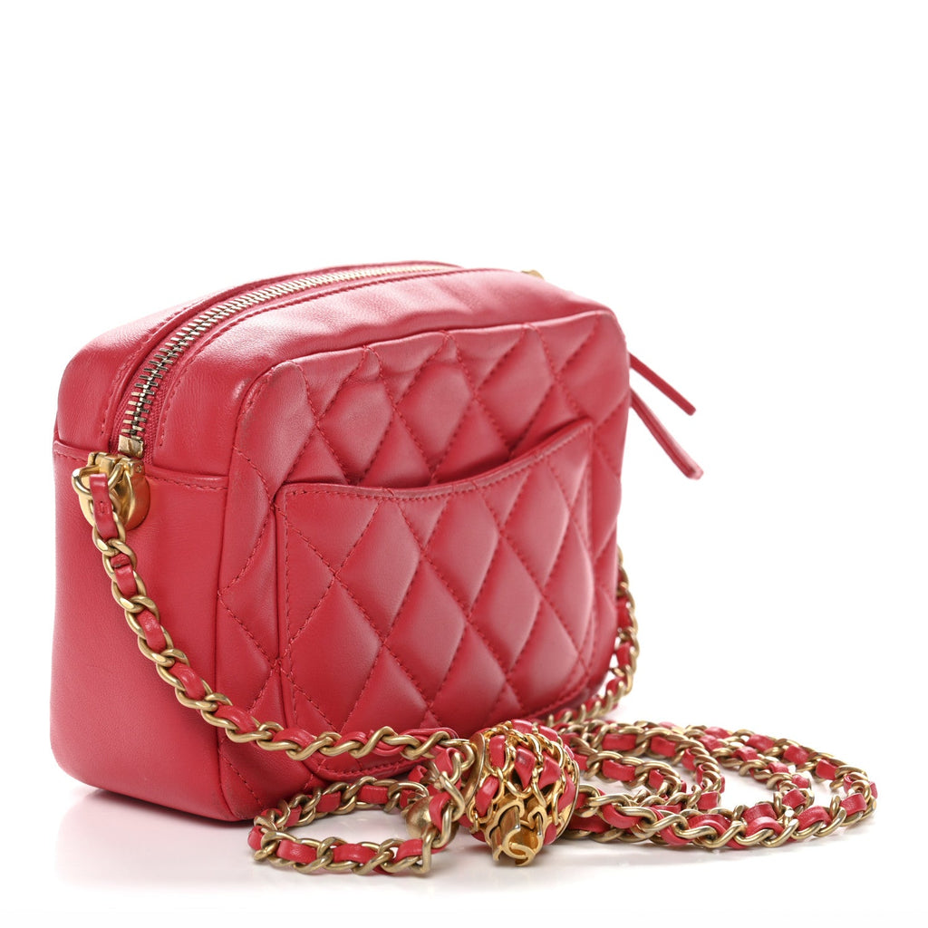 Chanel Lambskin Quilted CC Pearl Crush Camera Case Red