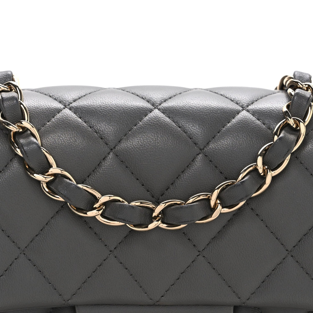 Chanel Lambskin Quilted Mini Rectangular Flap Dark Grey