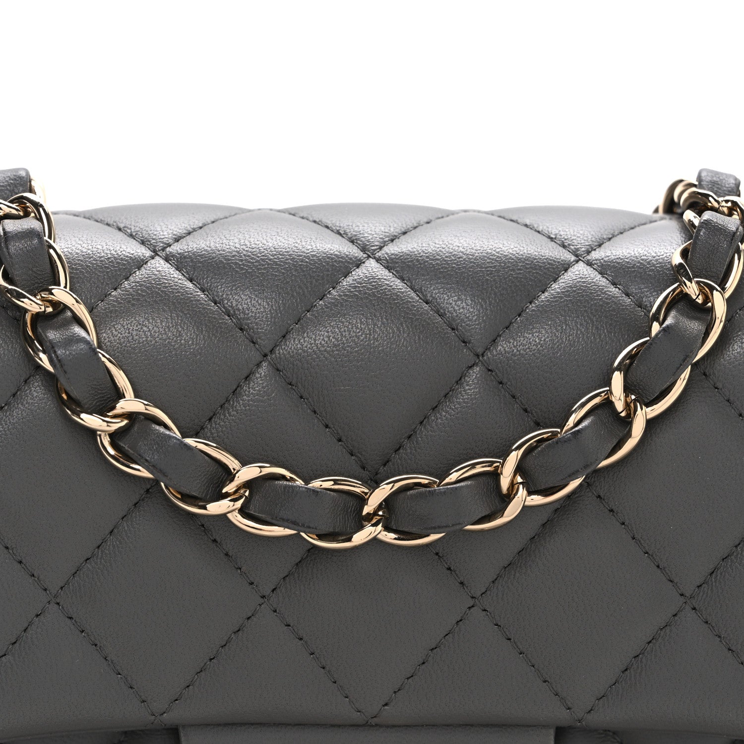 Chanel Lambskin Quilted Mini Rectangular Flap Dark Grey