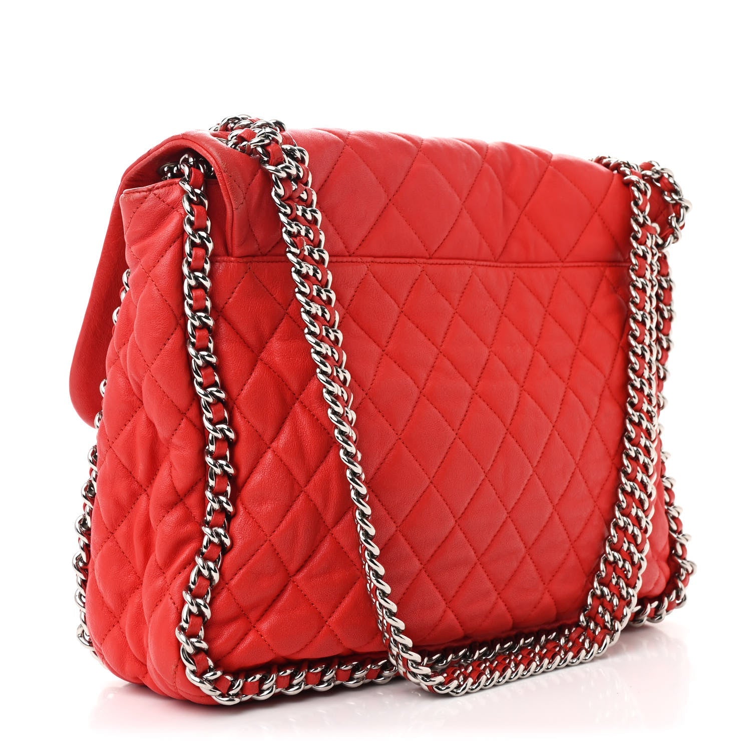 Chanel Washed Lambskin Quilted Maxi Chain Around Flap Red