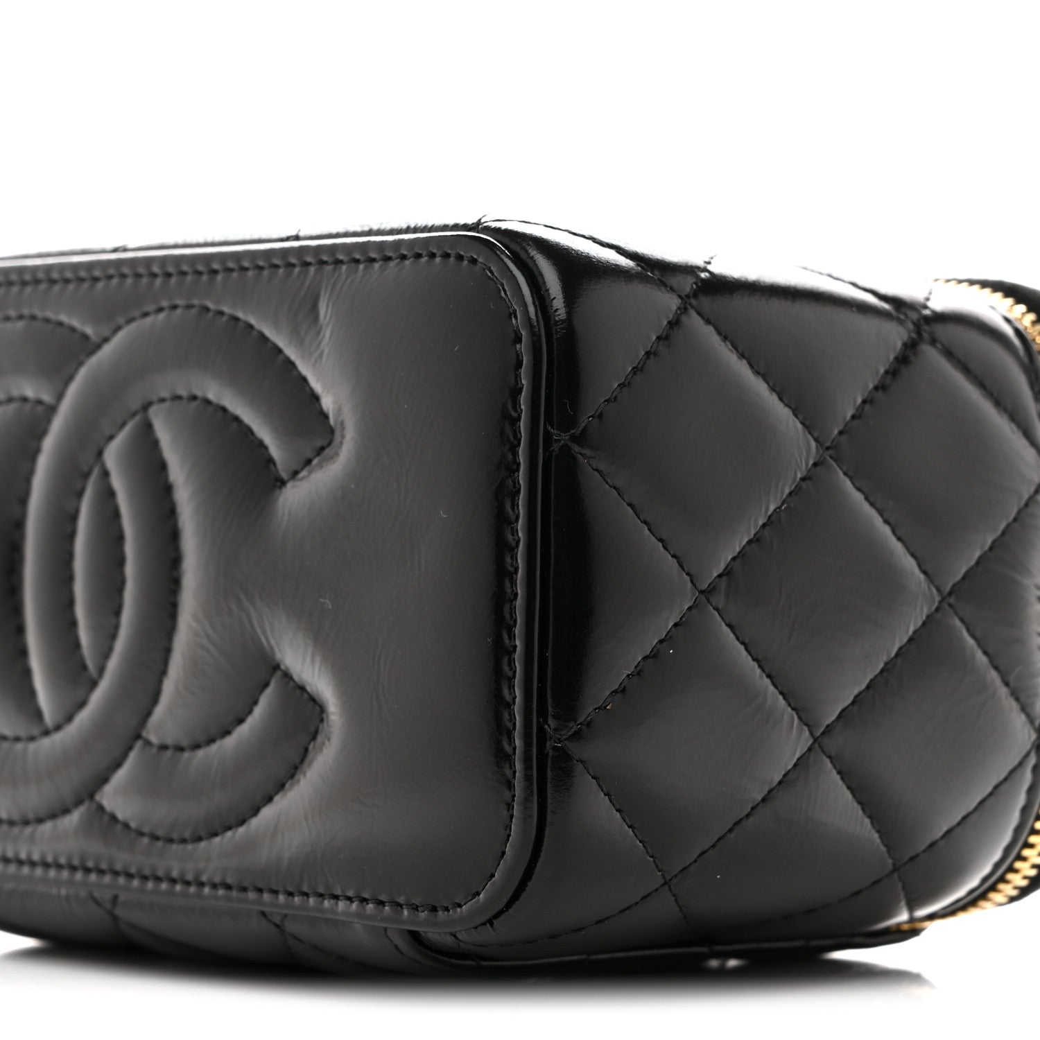 Chanel Shiny Lambskin Quilted Small Vanity Case With Chain Black