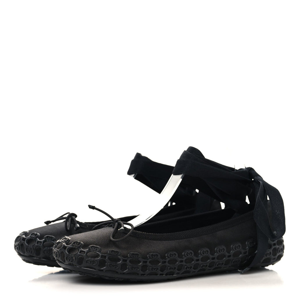 Gucci Rubber Satin Ballerina Flats 38 Black