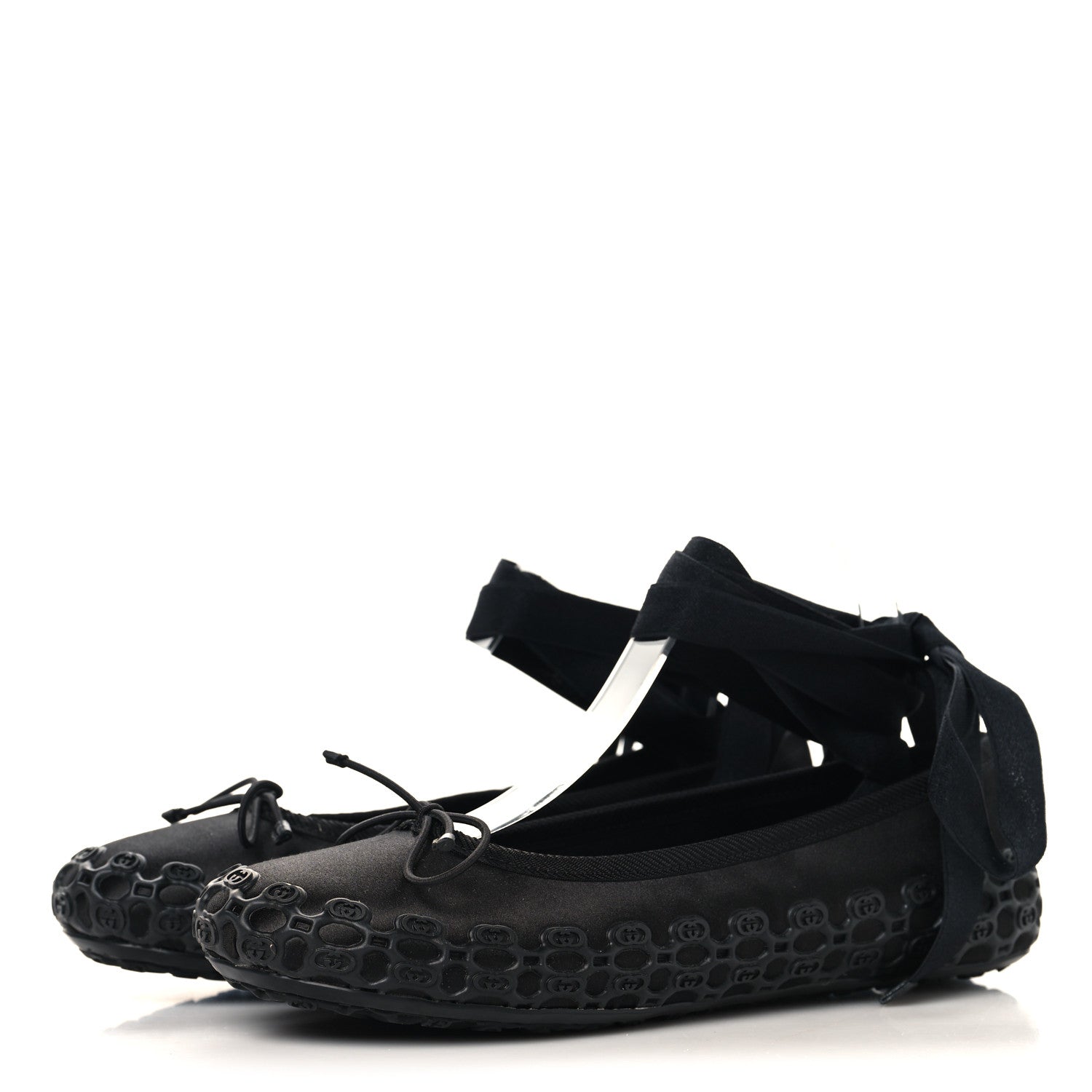 Gucci Rubber Satin Ballerina Flats 38 Black