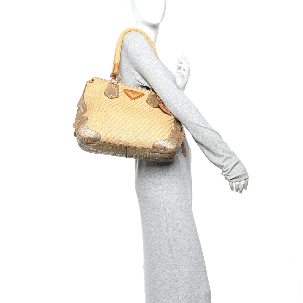 Prada Jute Snakeskin Tote Oro