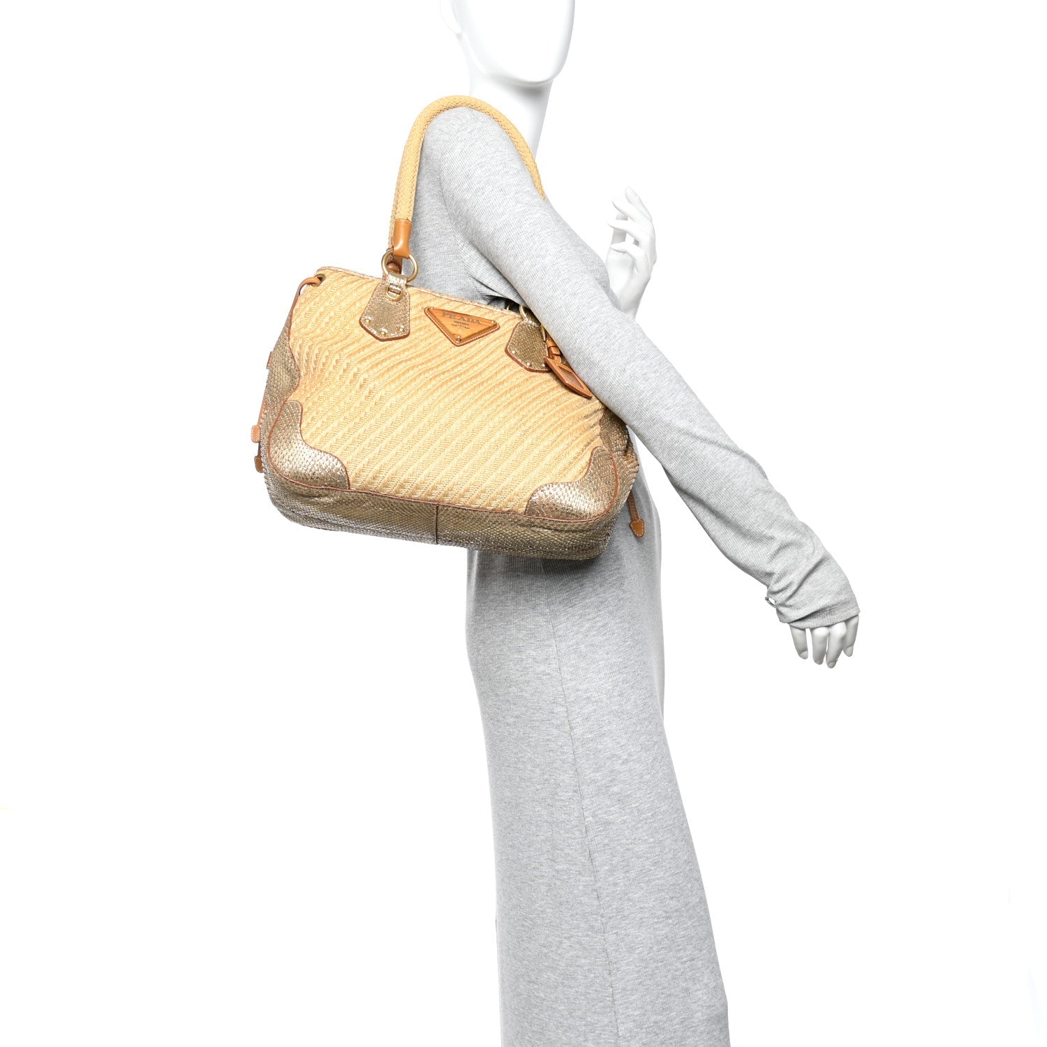 Prada Jute Snakeskin Tote Oro