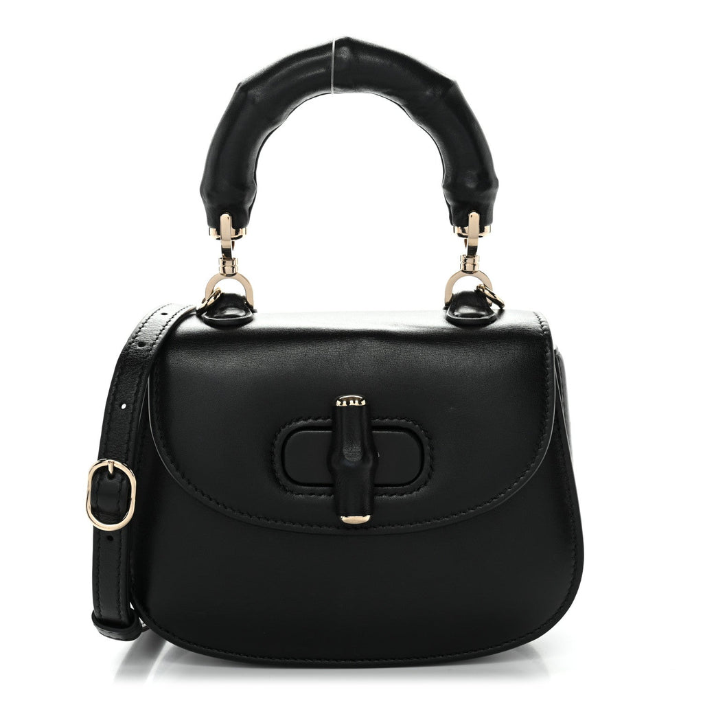 Gucci Boarded Dyana Lux Calfskin Web Monochrome Mini Bamboo 1947 Top Handle Bag Black