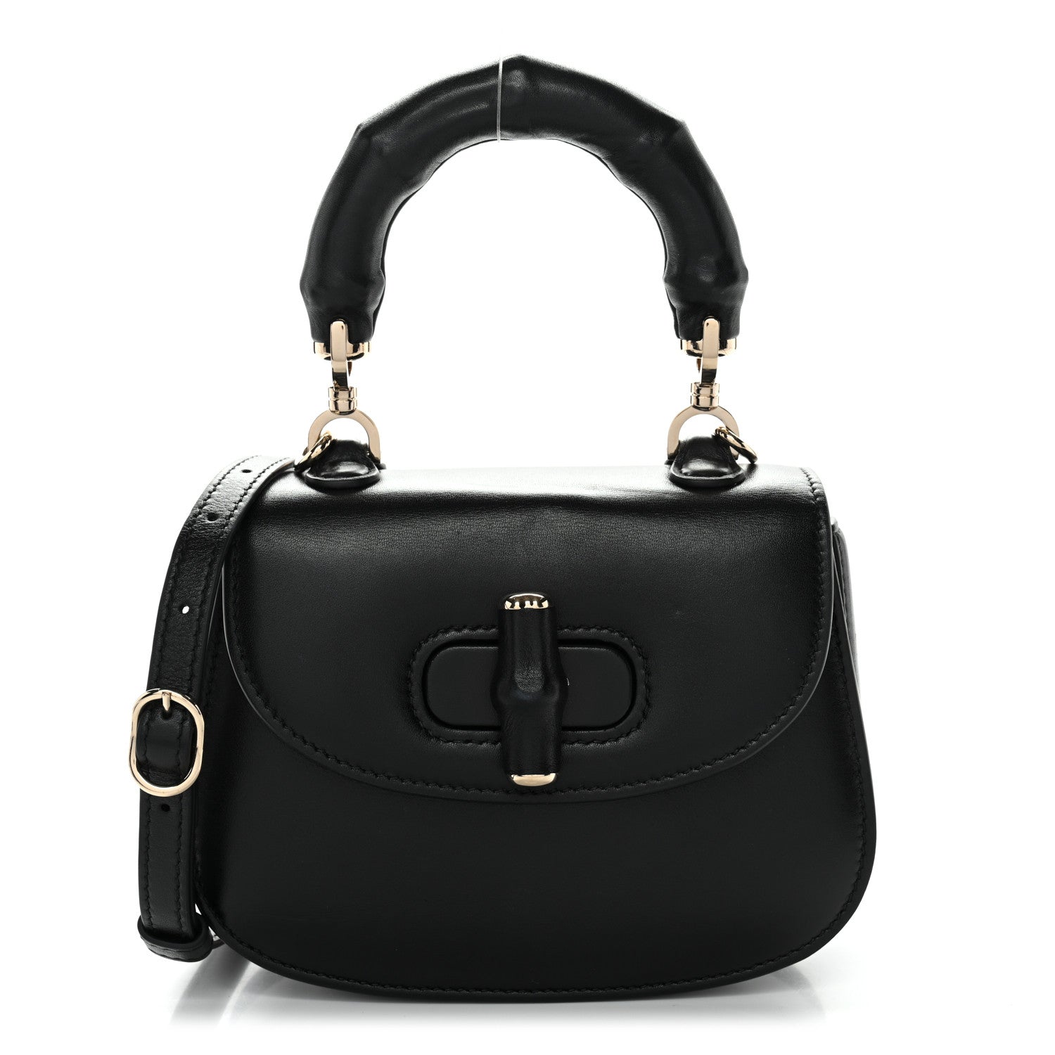 Gucci Boarded Dyana Lux Calfskin Web Monochrome Mini Bamboo 1947 Top Handle Bag Black