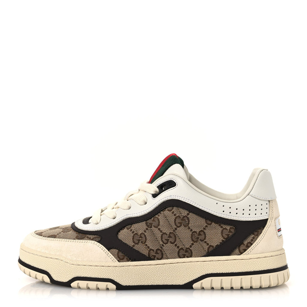 Gucci Monogram Suede Re-Web Sneakers 6 Ivory Beige Ebony