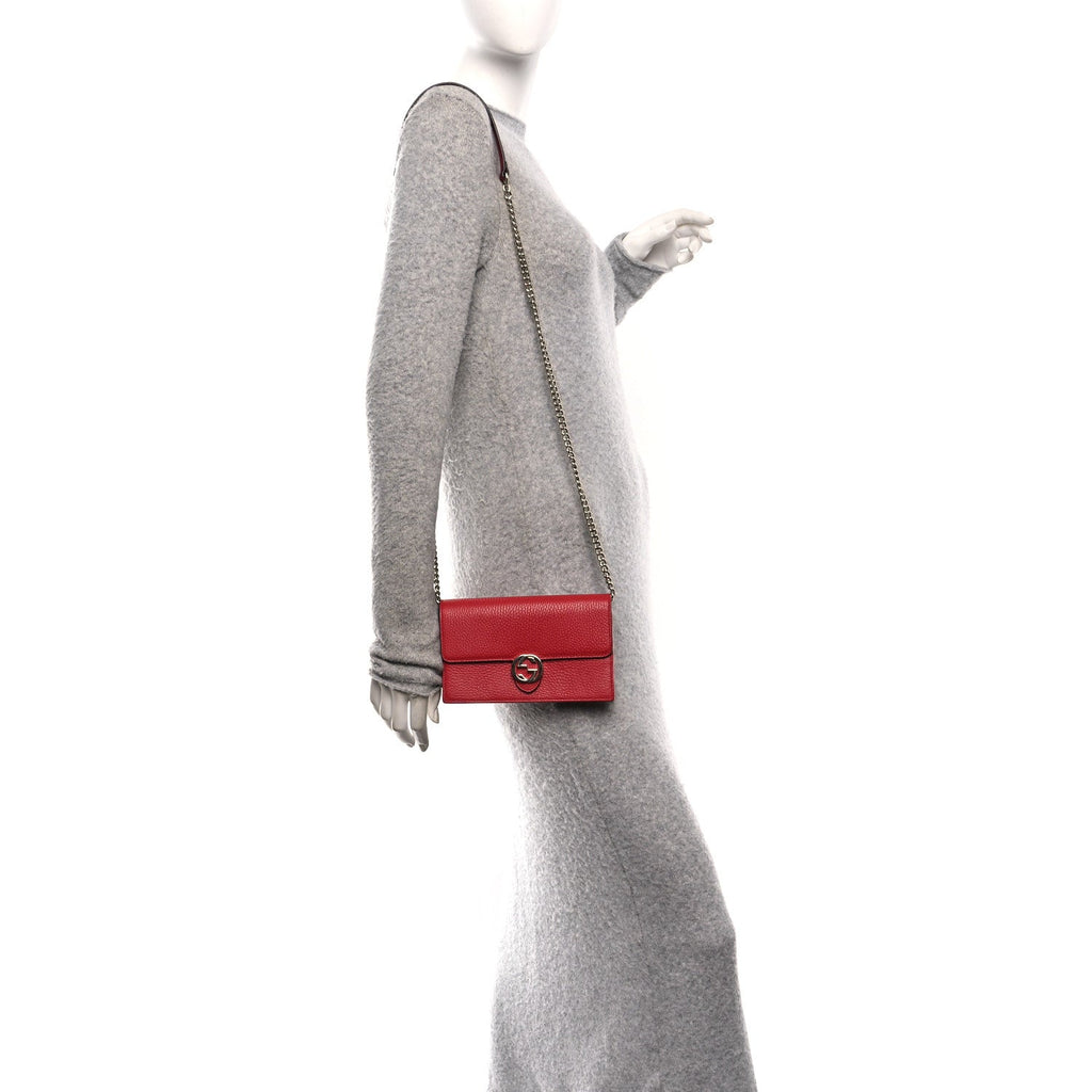 Gucci Dollar Calfskin Interlocking G Chain Wallet Red